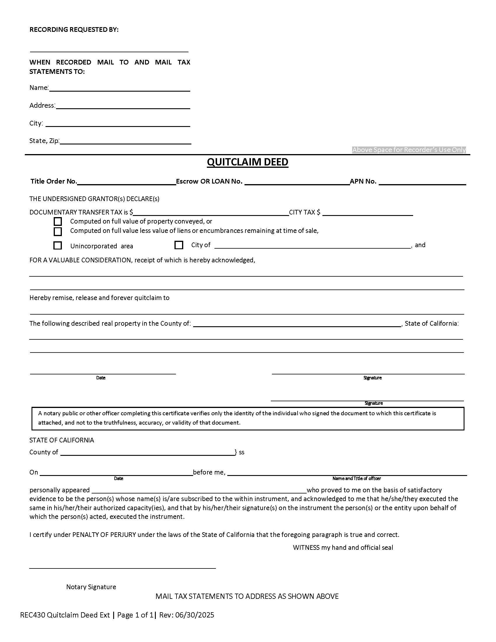 Quitclaim Deed (San Diego) | Pdf Fpdf Doc Docx | California