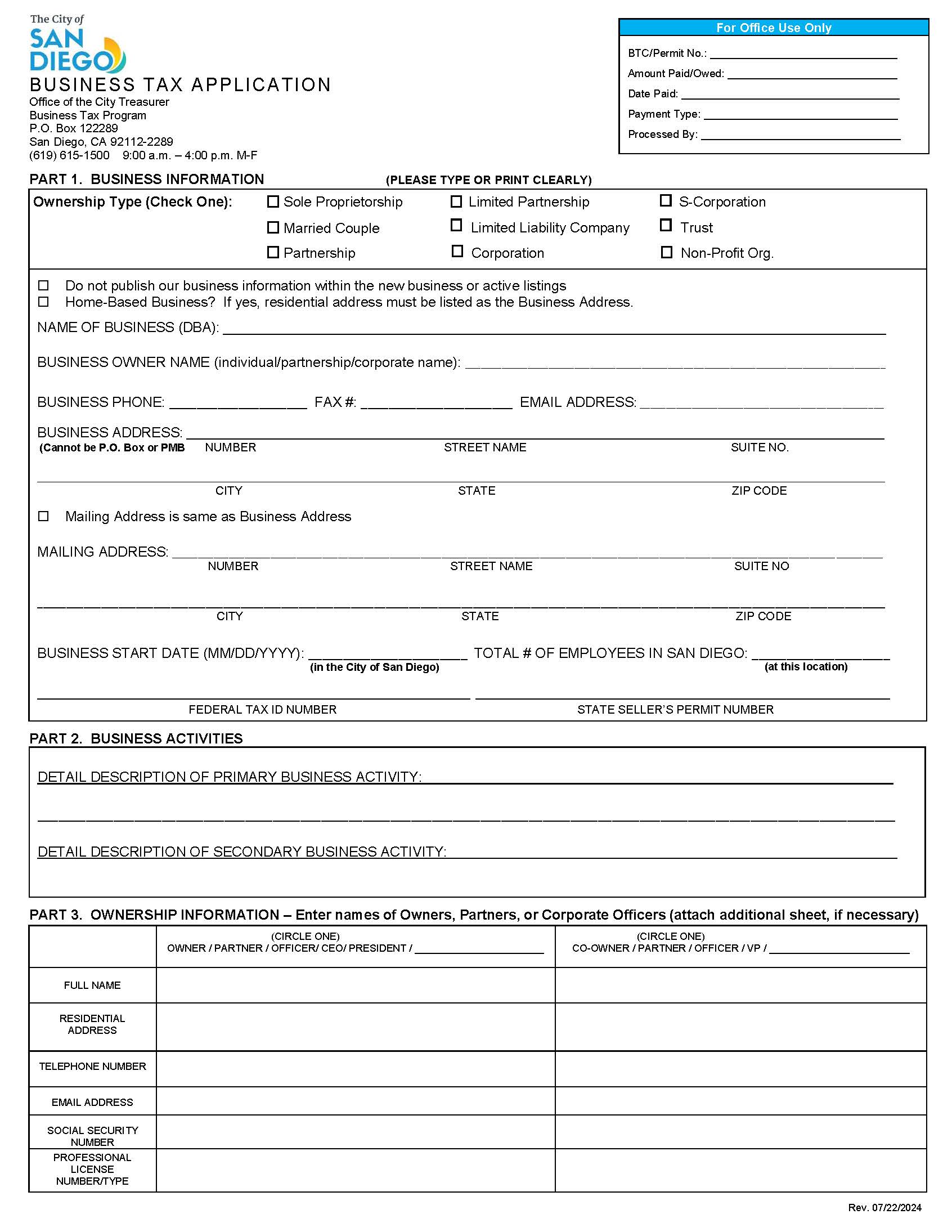 Business Tax Application | Pdf Fpdf Doc Docx | California