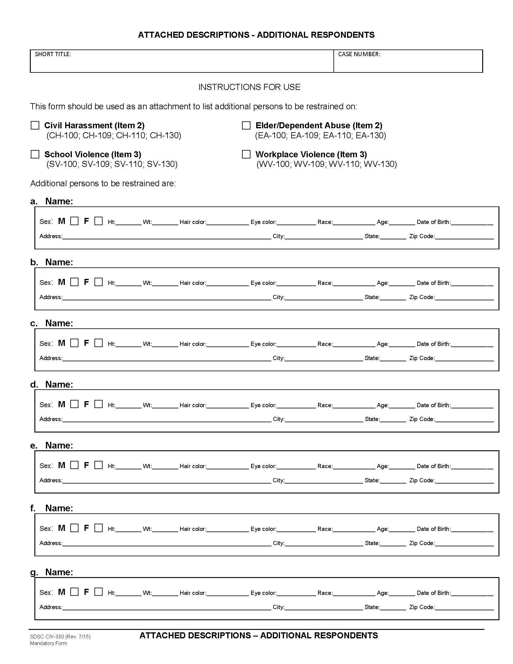 Attached Descriptions {CIV-330} | Pdf Fpdf Doc Docx | California