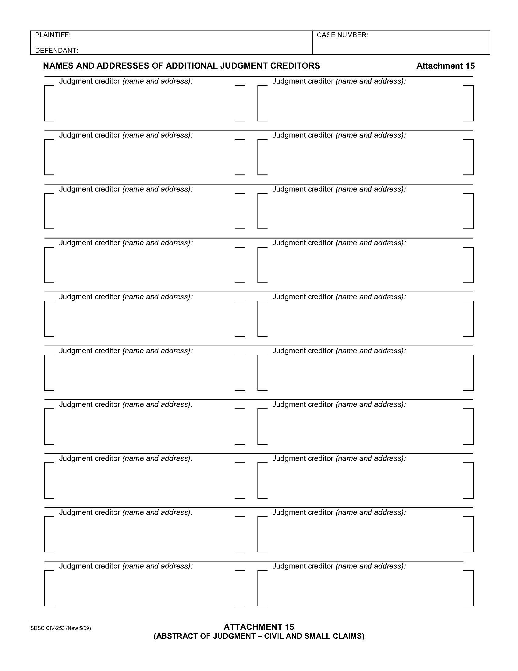 Attachment 15 (Abstract Of Judgment-Civil And Small Claims) {CIV-253} | Pdf Fpdf Doc Docx | California