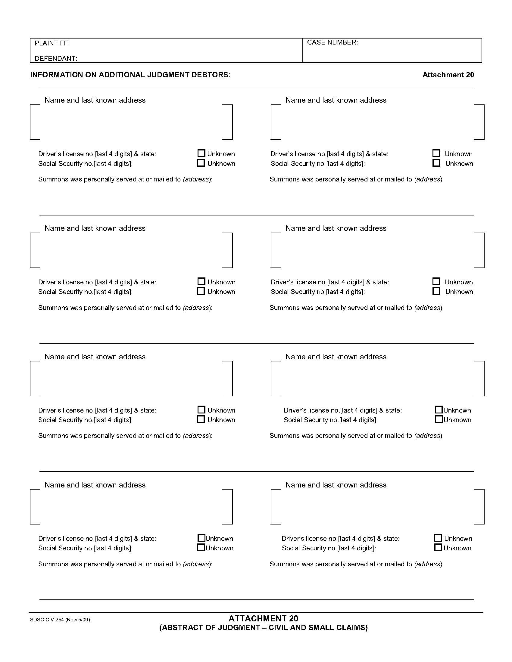 Attachment 20 (Abstract Of Judgment-Civil And Small Claims) {CIV-254} | Pdf Fpdf Doc Docx | California