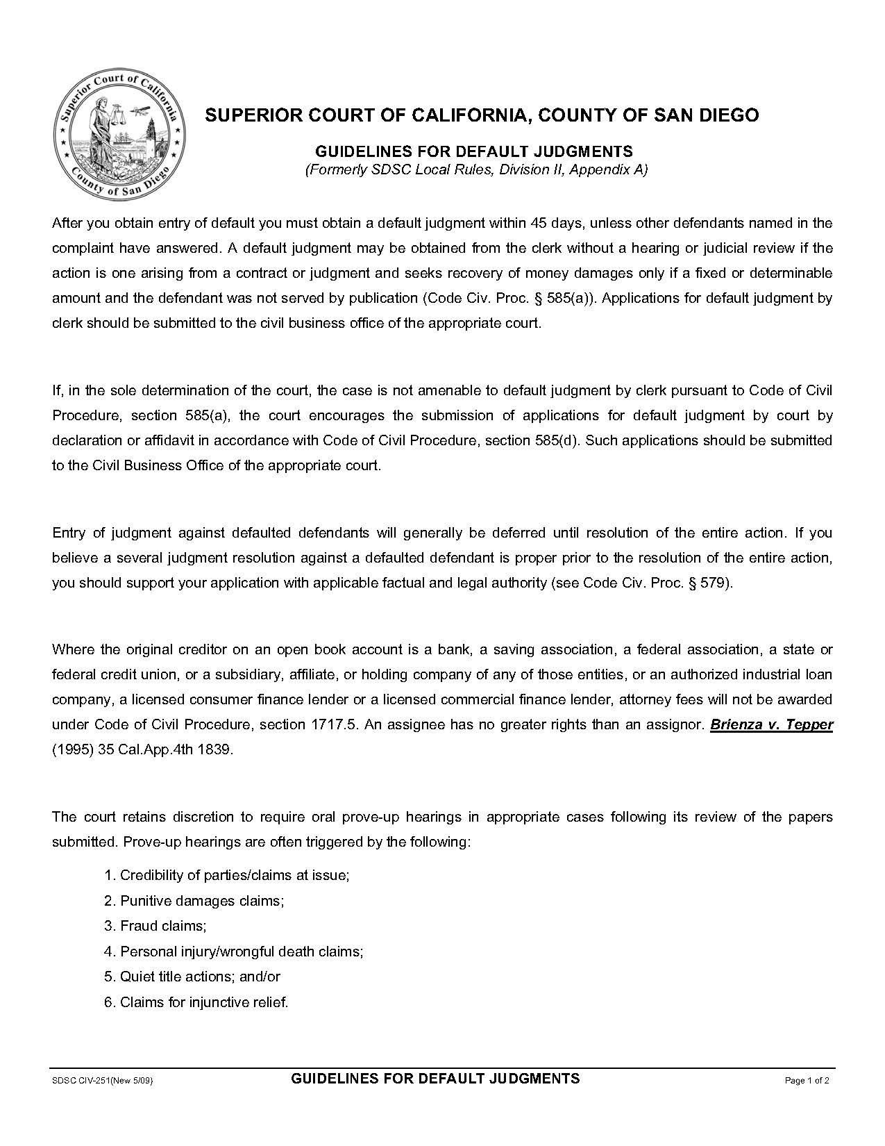Guidelines For Default Judgments {CIV-251} | Pdf Fpdf Doc Docx | California