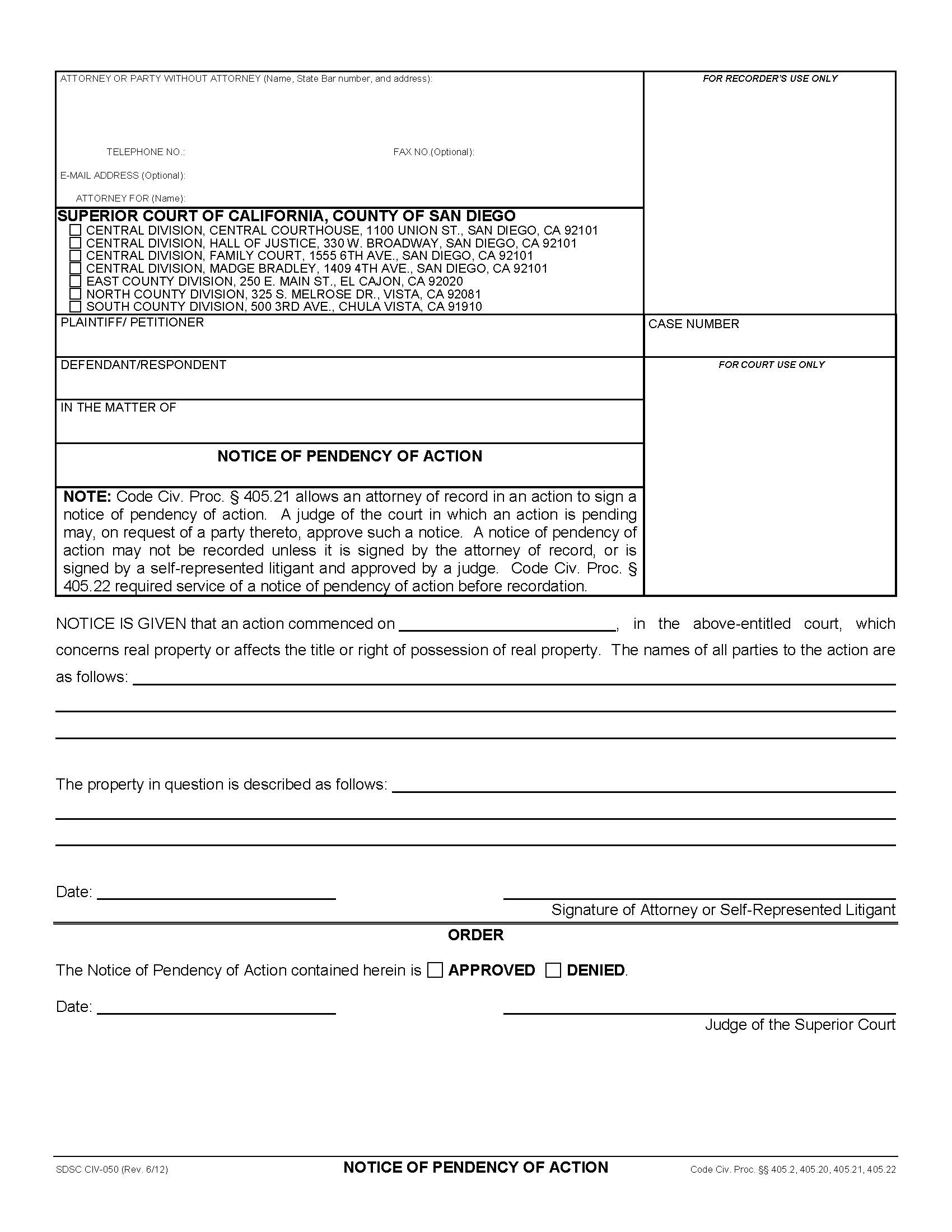 Notice Of Pendency Of Action {CIV-50} | Pdf Fpdf Doc Docx | California