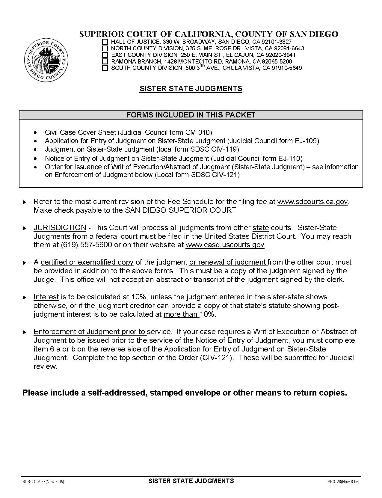 Sister State Judgments {CIV-37} | Pdf Fpdf Doc Docx | California