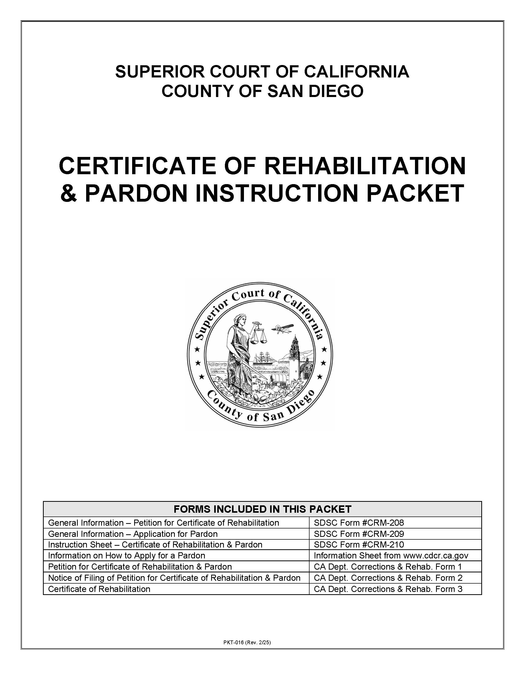 Certificate Of Rehabilitation And Pardon Instruction Packet {PKT-016} | Pdf Fpdf Docx | California