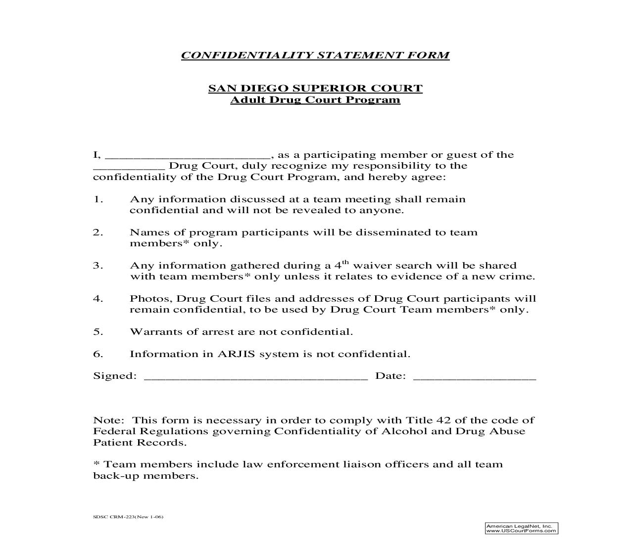 Confidentiality Statement Form {CRM-223} | Pdf Fpdf Doc Docx | California