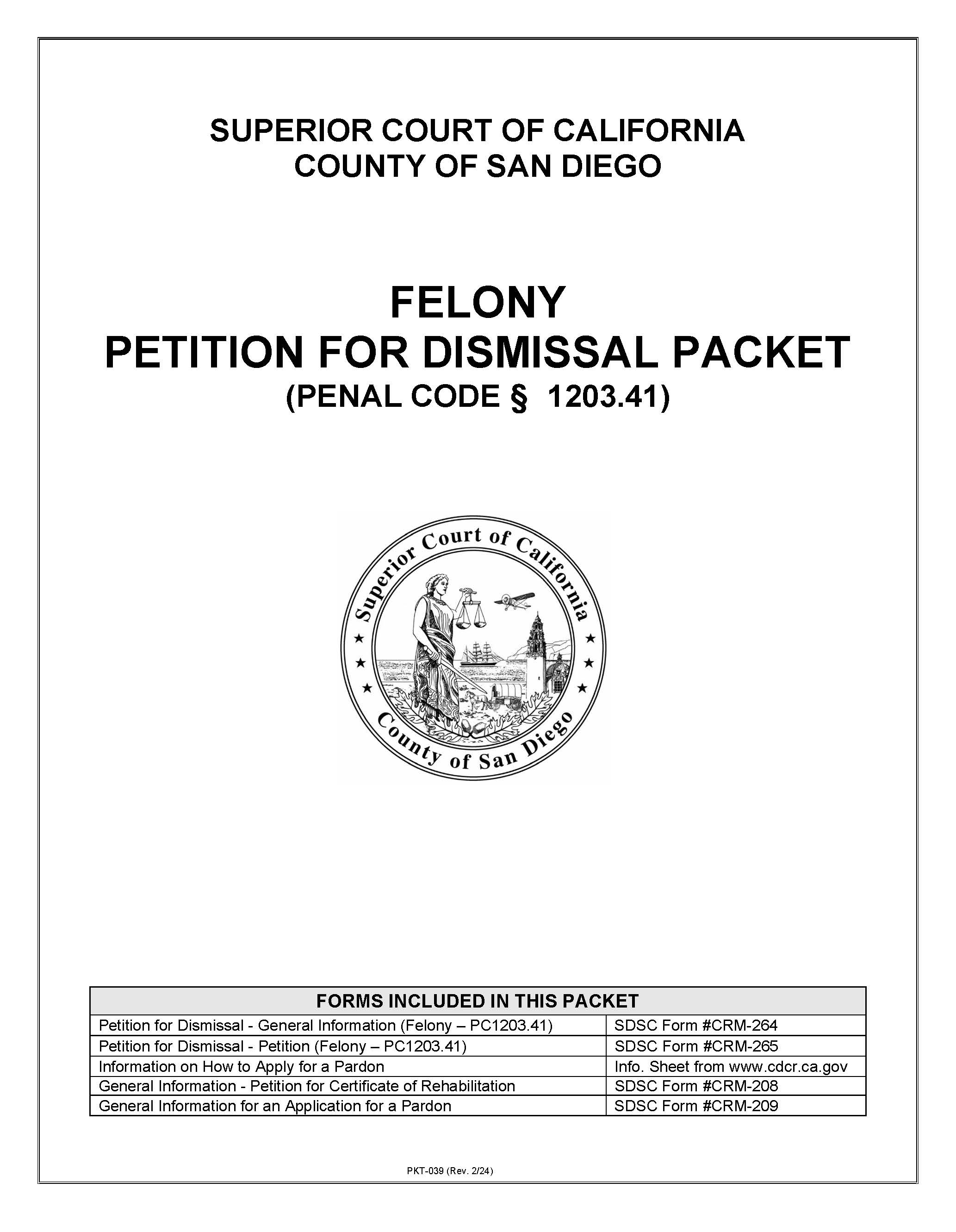 Felony Petition For Dismissal Packet (Penal Code 1203.41) {PKT-039} | Pdf Fpdf Docx | California