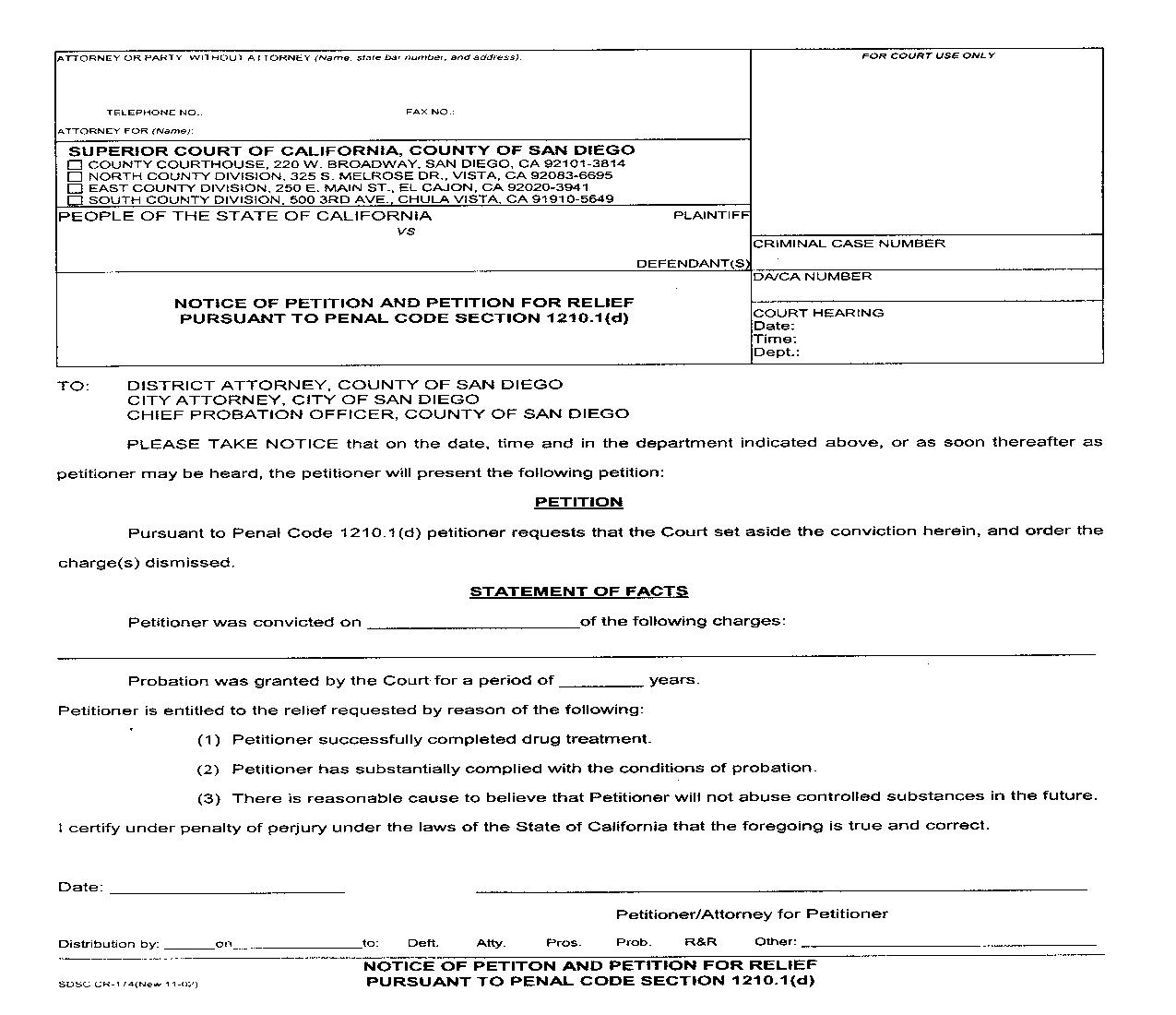Notice Of Petition And Petition For Relief {CRM-174} | Pdf Fpdf Doc Docx | California