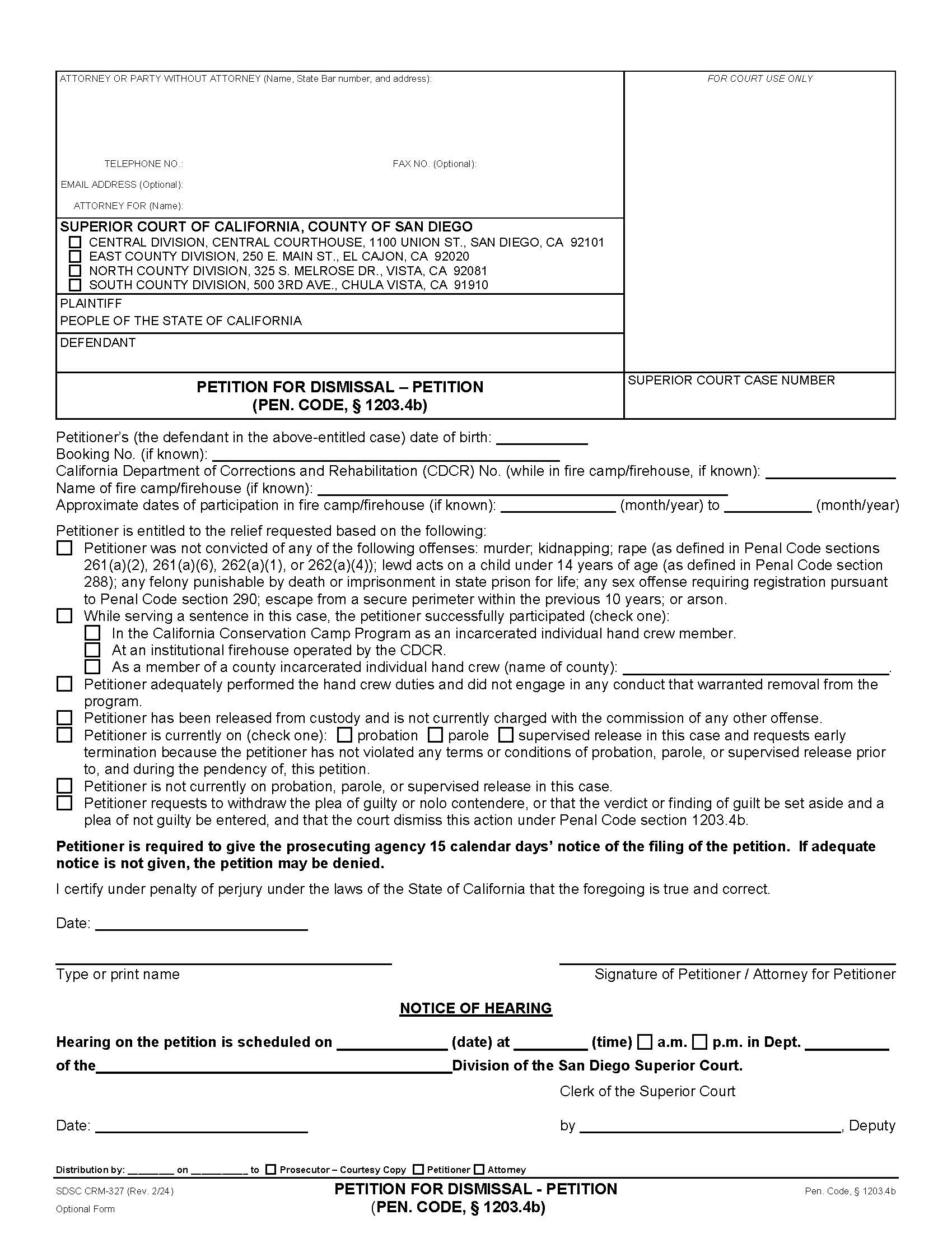 Petition For Dismissal-Petition (PC 1203.4b) {CRM-327} | Pdf Fpdf Docx | California