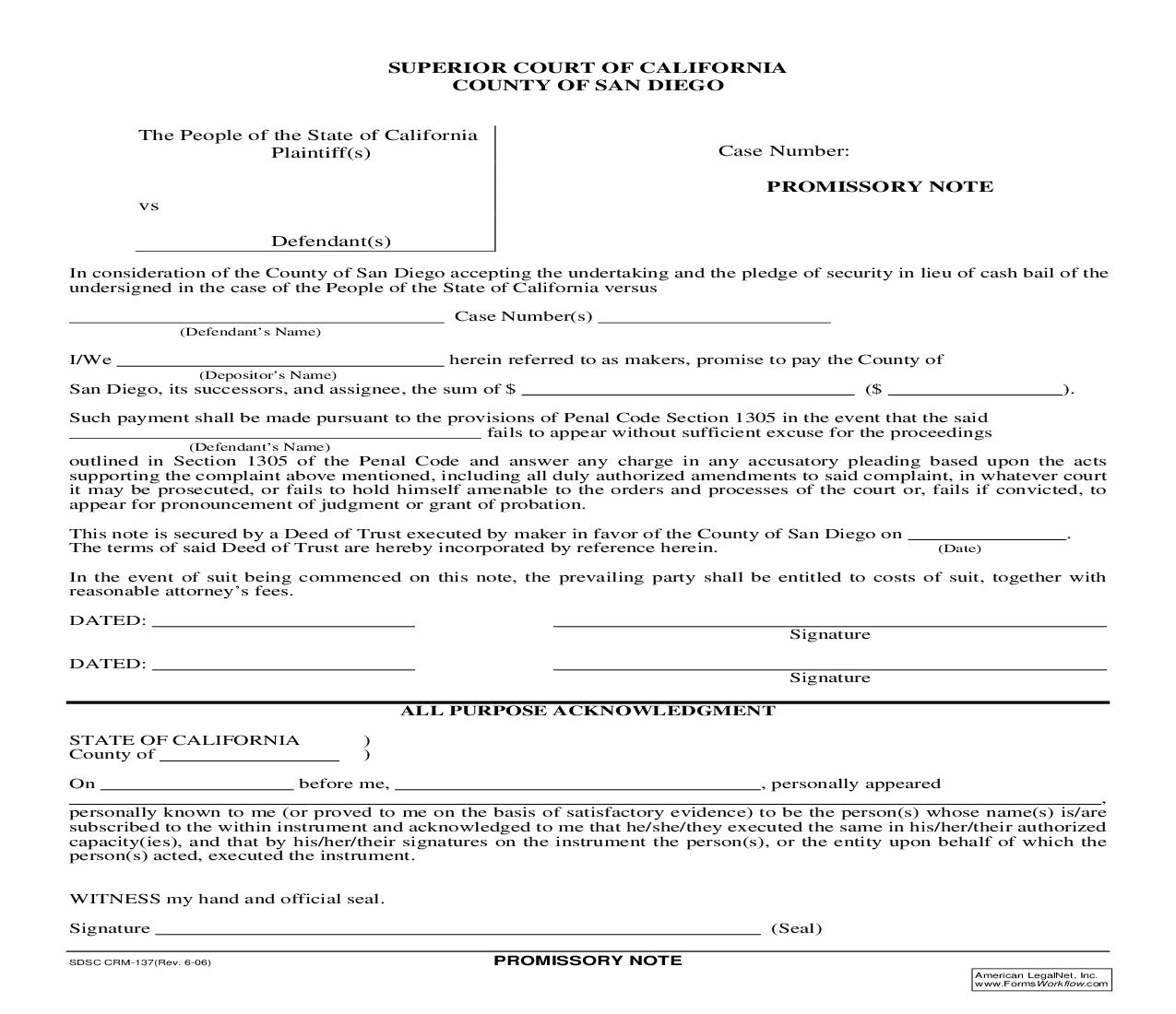 Promissory Note {CRM-137} | Pdf Fpdf Doc Docx | California