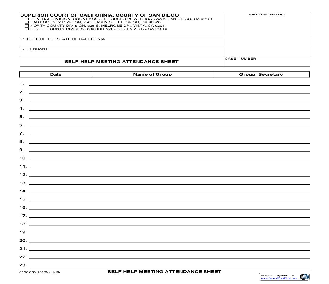 Self-Help Meeting  Attendance Sheet {CRM-190} | Pdf Fpdf Doc Docx | California