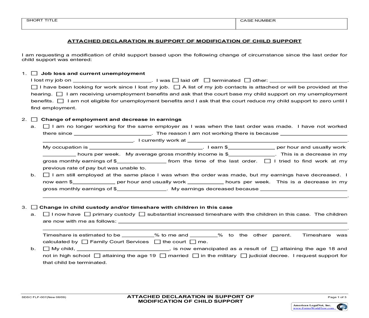 Attached Declaration In Support Of Modification Of Child Support {FLF-007} | Pdf Fpdf Doc Docx | California