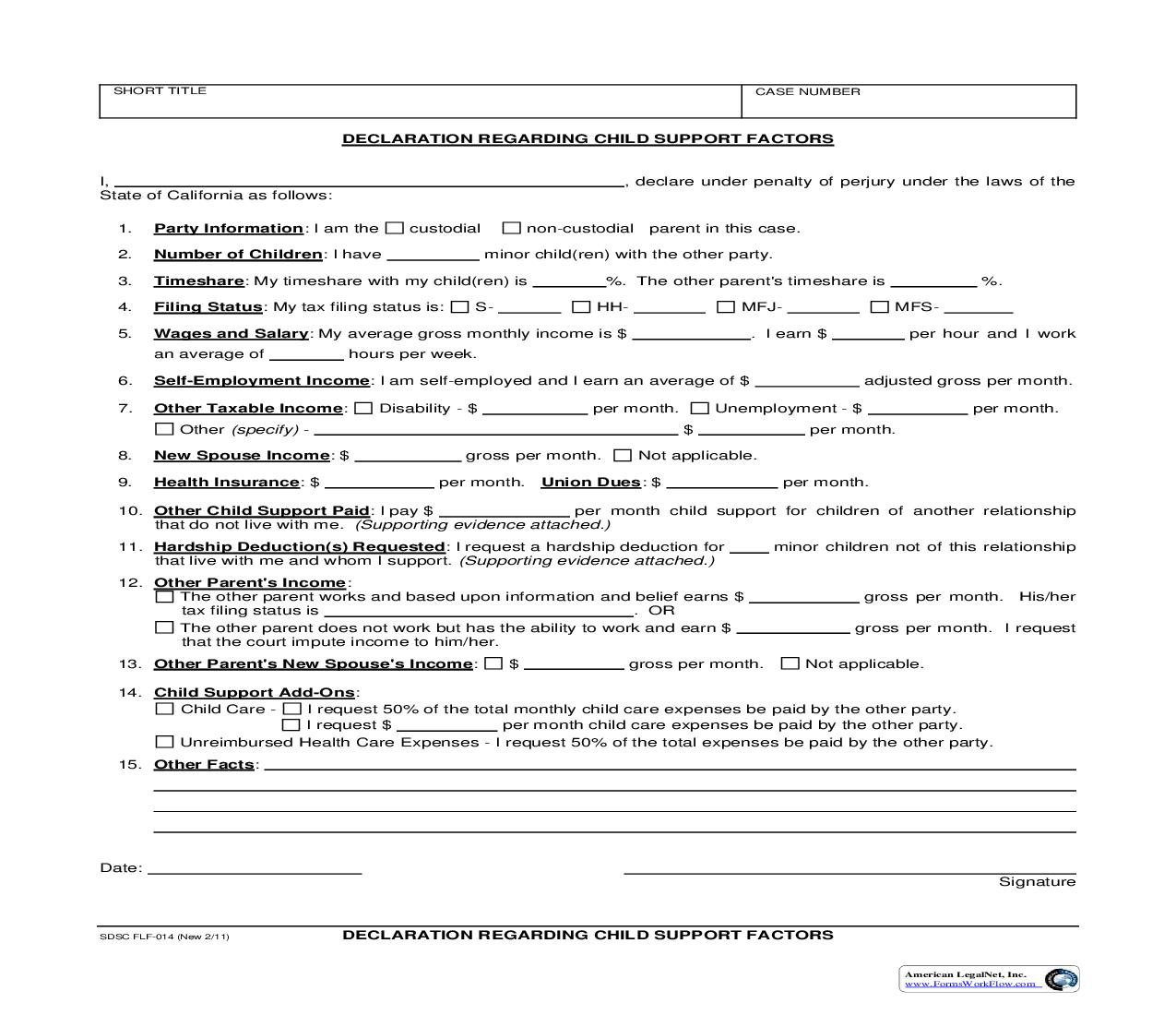 Declaration Regarding Child Support Factors {FLF-014} | Pdf Fpdf Doc Docx | California