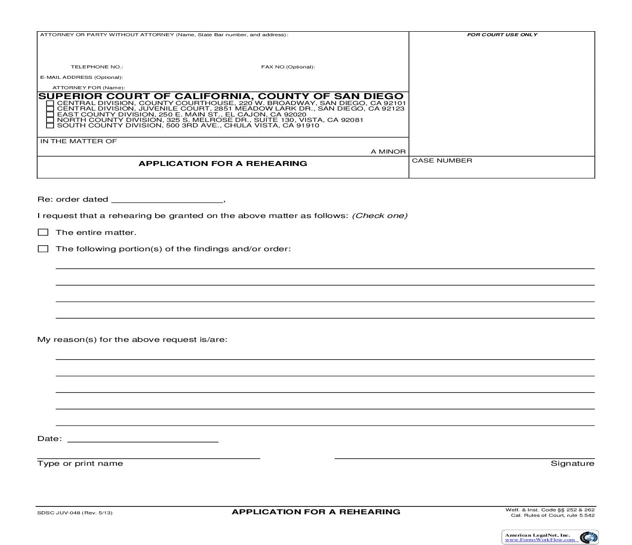 Application For A Rehearing {JUV-48} | Pdf Fpdf Docx | California