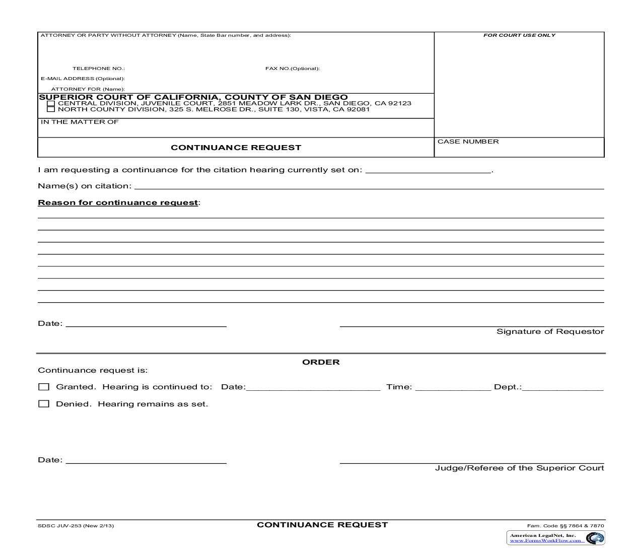 Continuance Request {JUV-253} | Pdf Fpdf Doc Docx | California