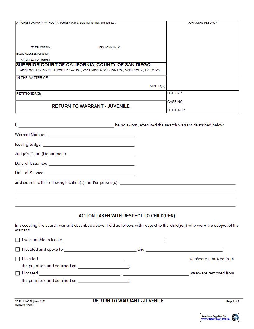 Return To Warrant-Juvenile {JUV-271} | Pdf Fpdf Docx | California