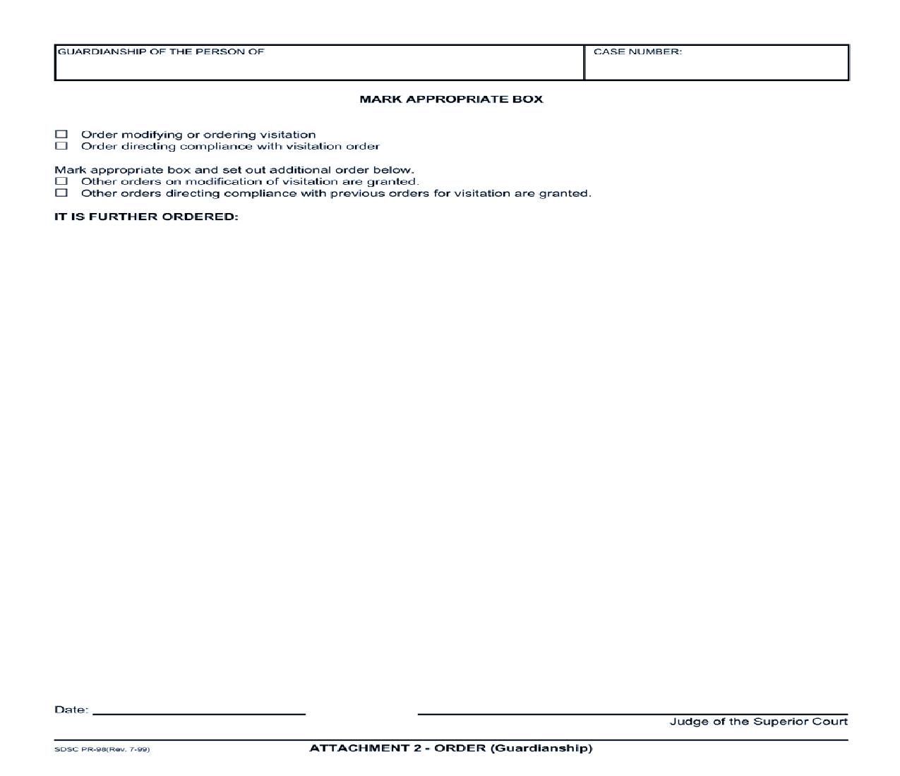 Attachment 2 Order (Guardianship) {PR-98} | Pdf Fpdf Doc Docx | California