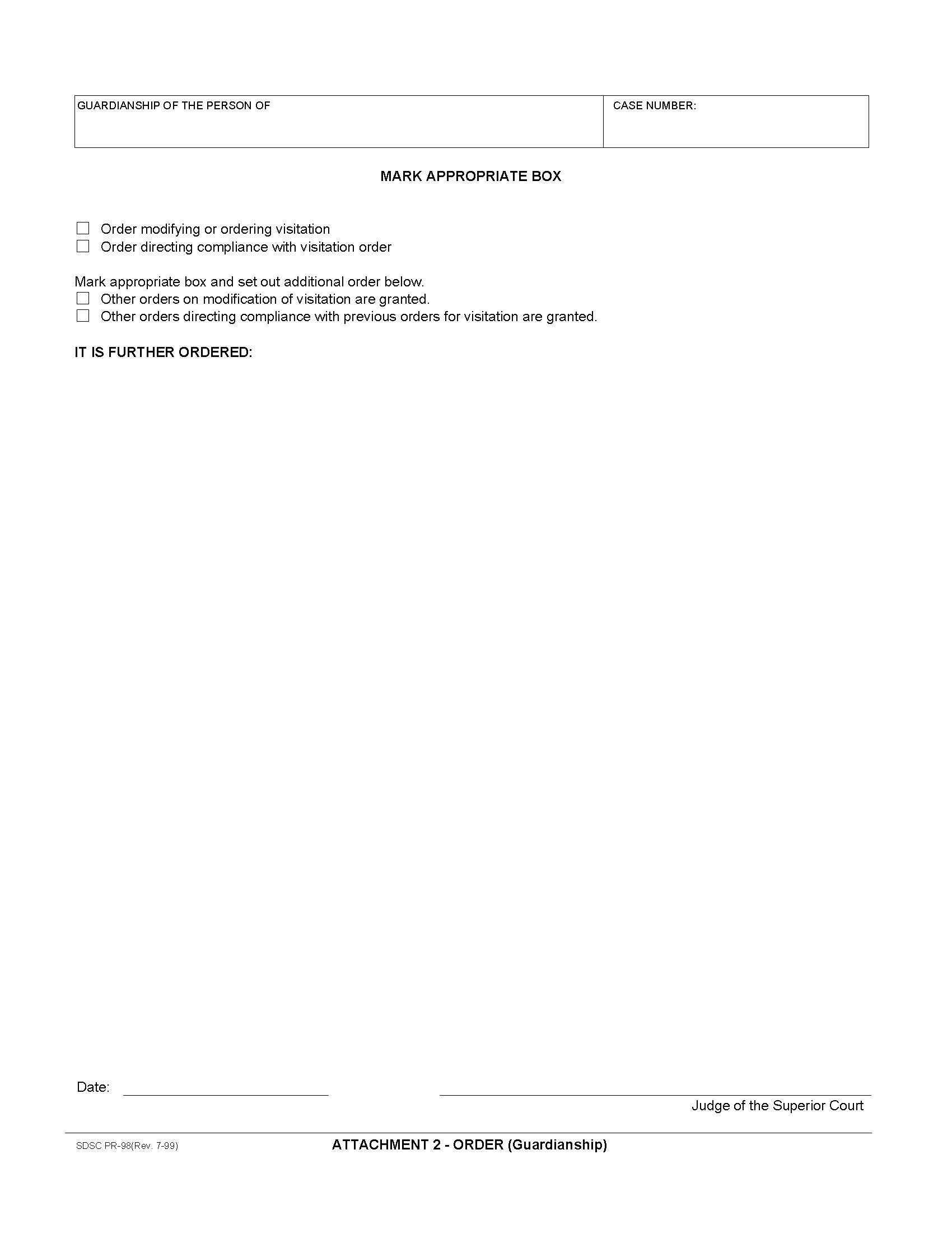 Attachment 2 Order (Guardianship) {PR-98} | Pdf Fpdf Doc Docx | California