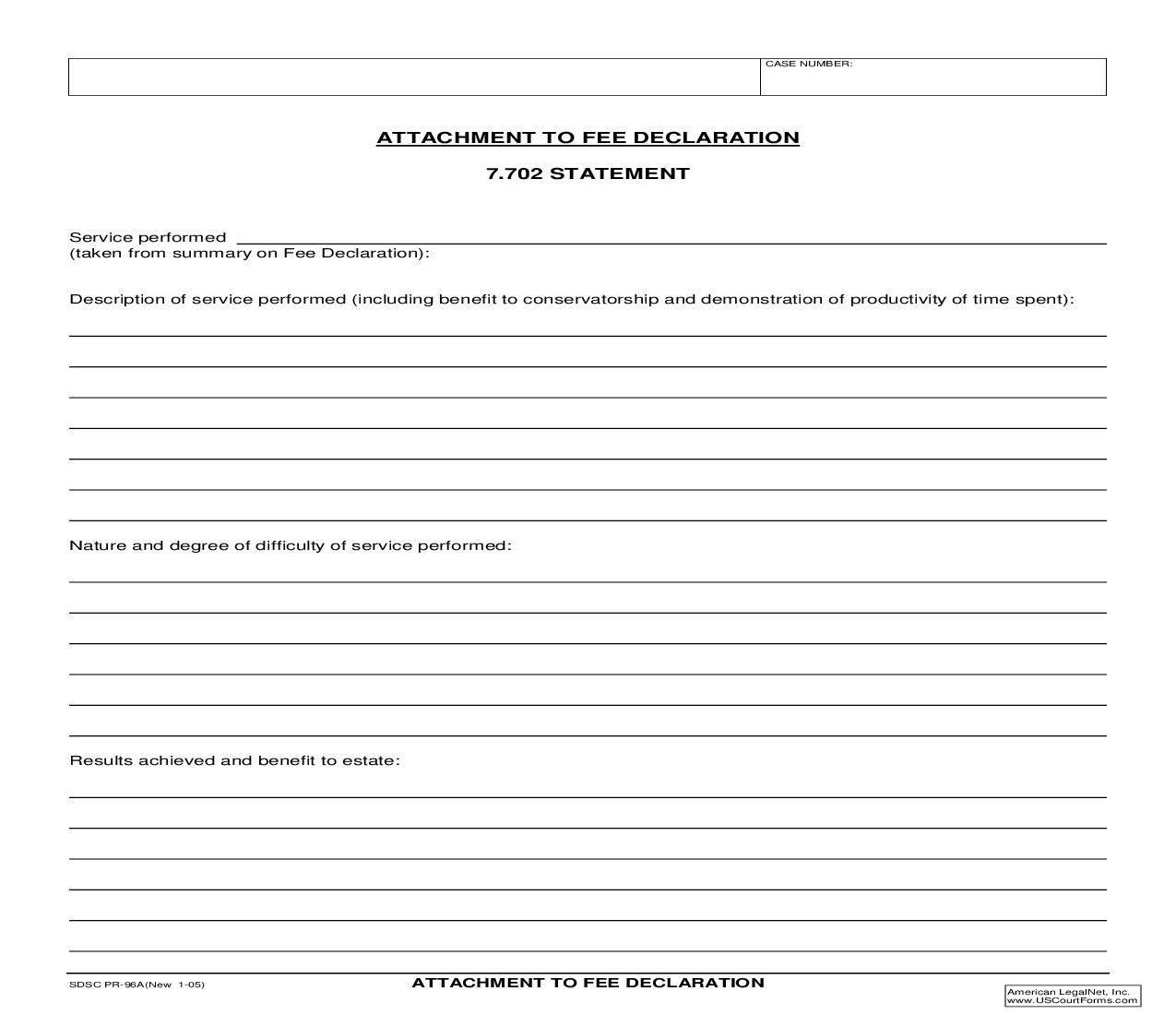 Attachment To Fee Declaration {PR-96A} | Pdf Fpdf Doc Docx | California