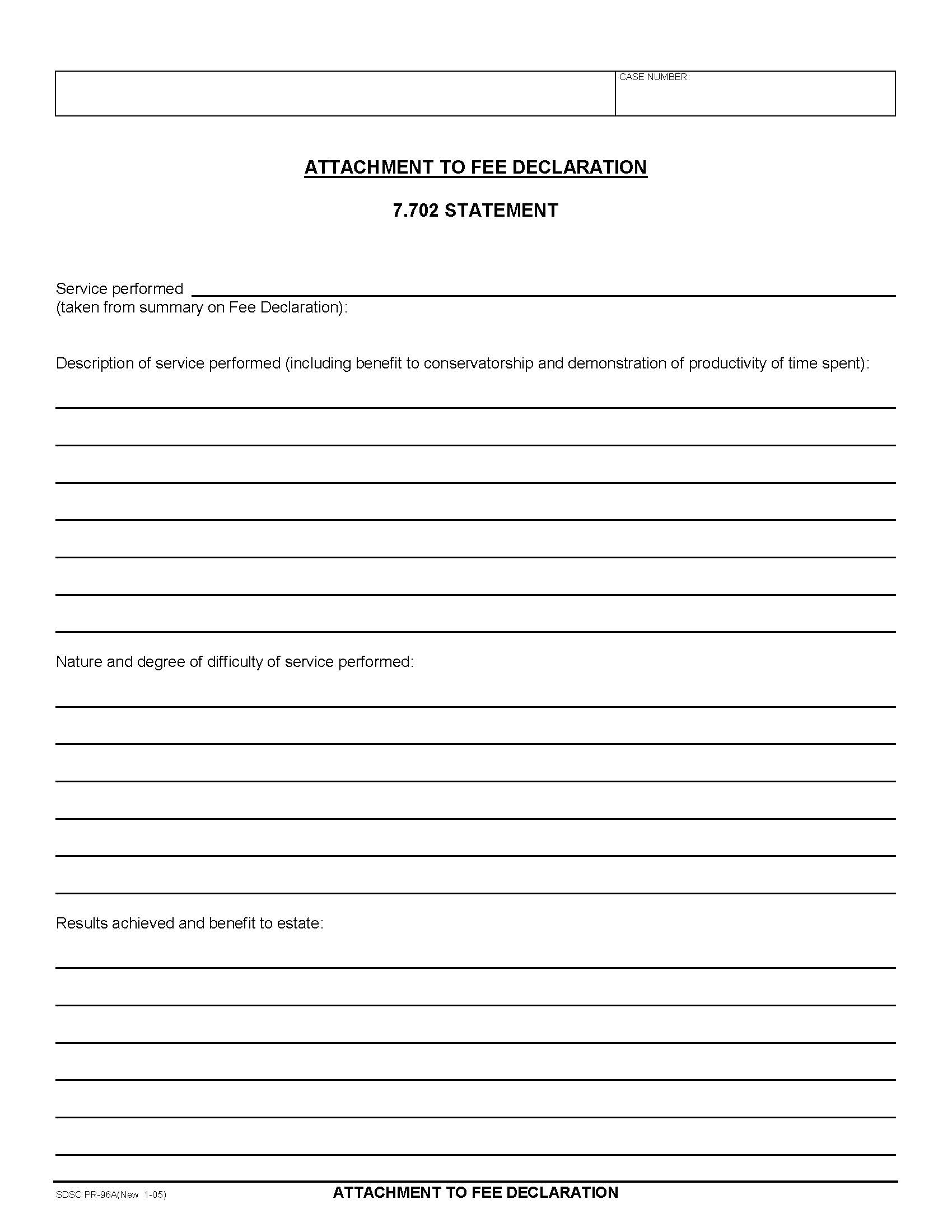 Attachment To Fee Declaration {PR-96A} | Pdf Fpdf Doc Docx | California