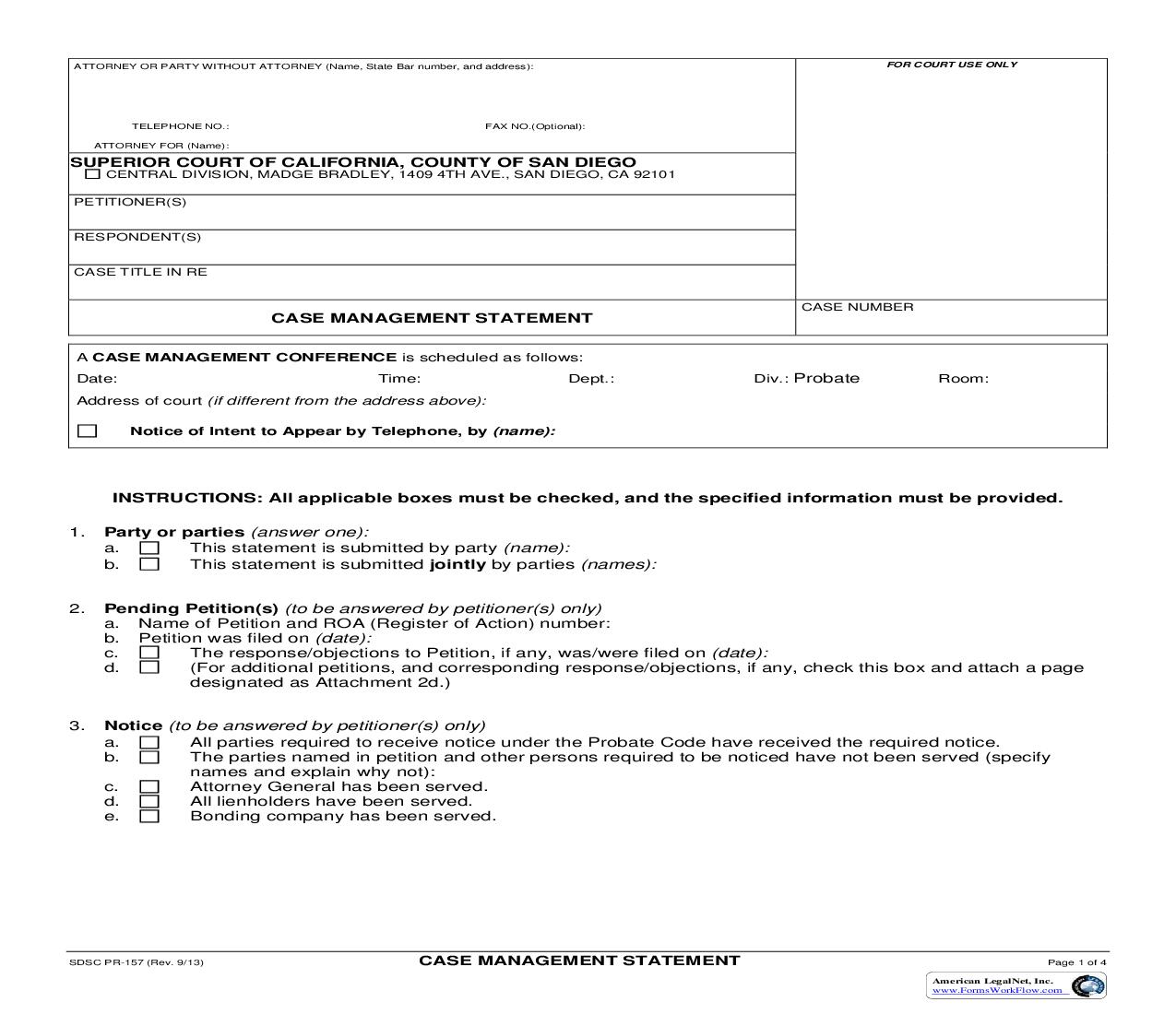 Case Management Statement {PR-157} | Pdf Fpdf Docx | California