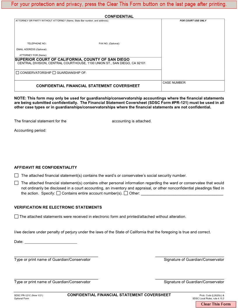 Confidential Financial Statement Coversheet {PR-121C} | Pdf Fpdf Docx | California