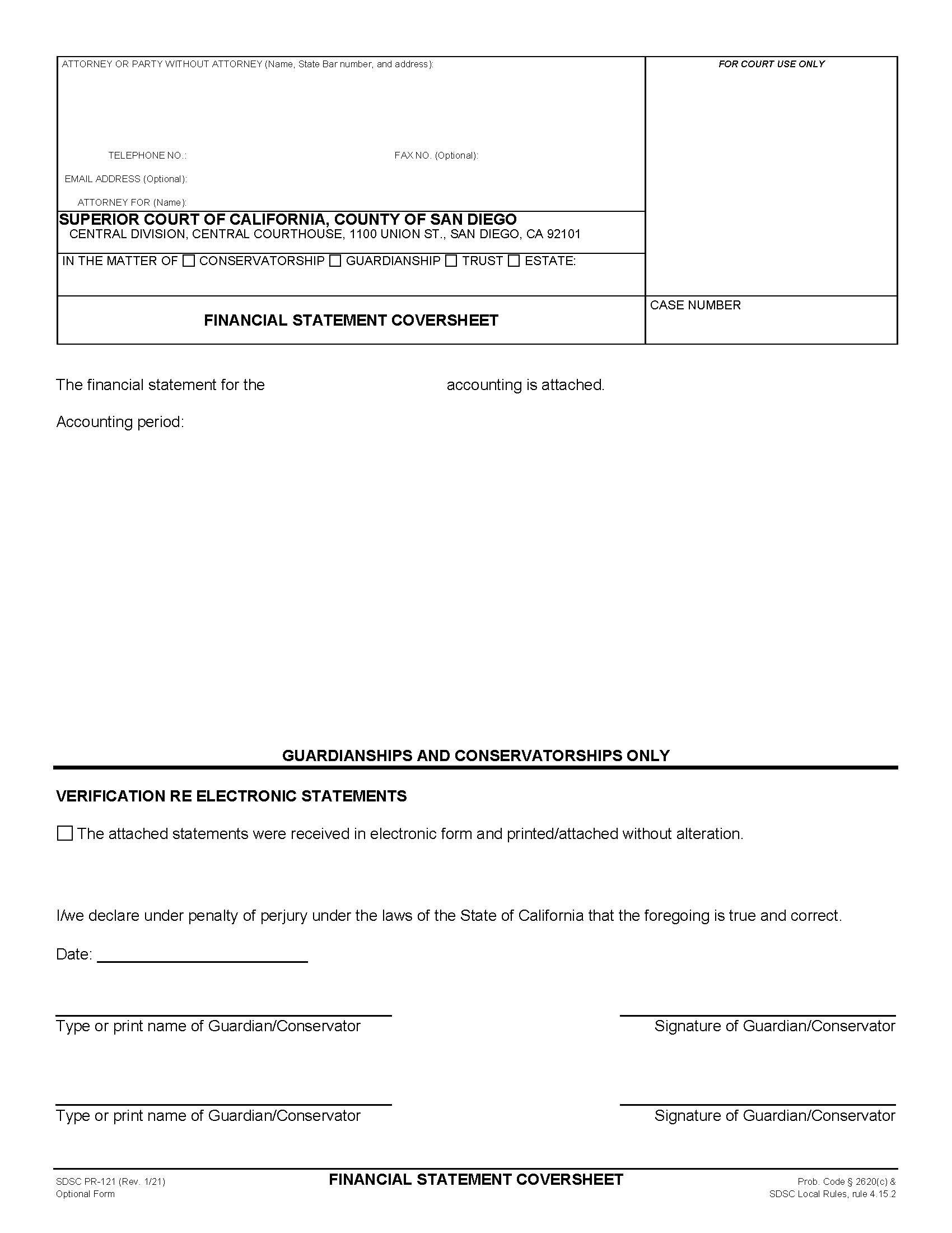Financial Statement Coversheet {PR-121} | Pdf Fpdf Doc Docx | California
