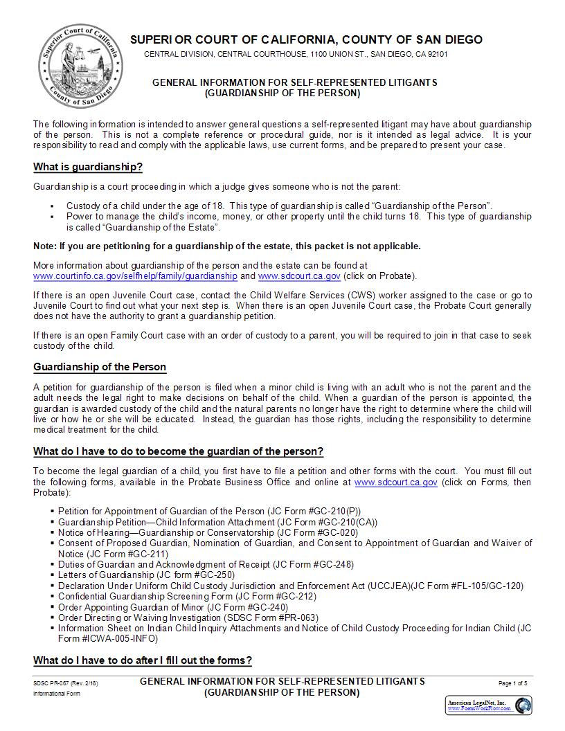 General Information For Self-Represented Litigants {PR-067} | Pdf Fpdf Docx | California
