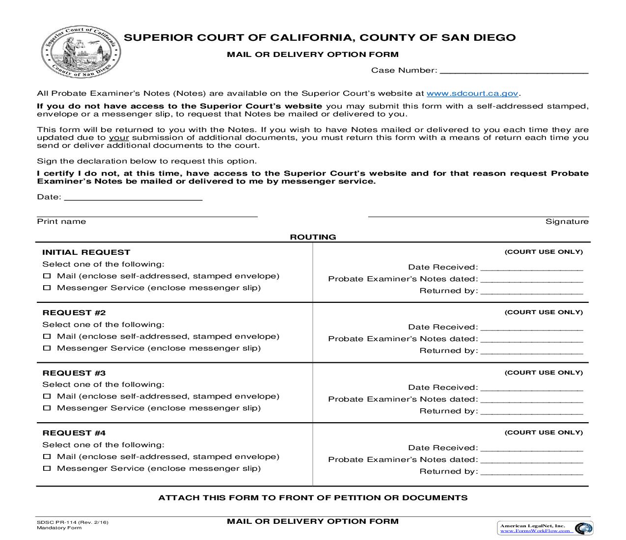 Mail Option Form {PR-114} | Pdf Fpdf Doc Docx | California