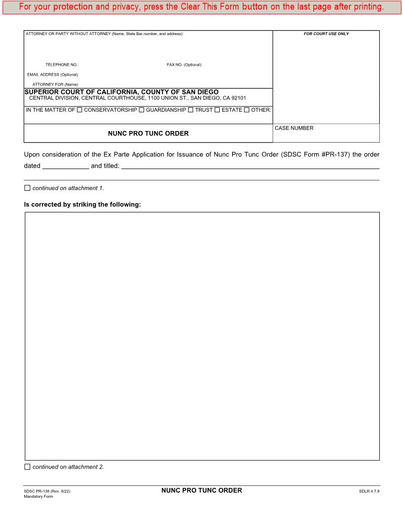 Nunc Pro Tunc Order {PR-138} | Pdf Fpdf Docx | California