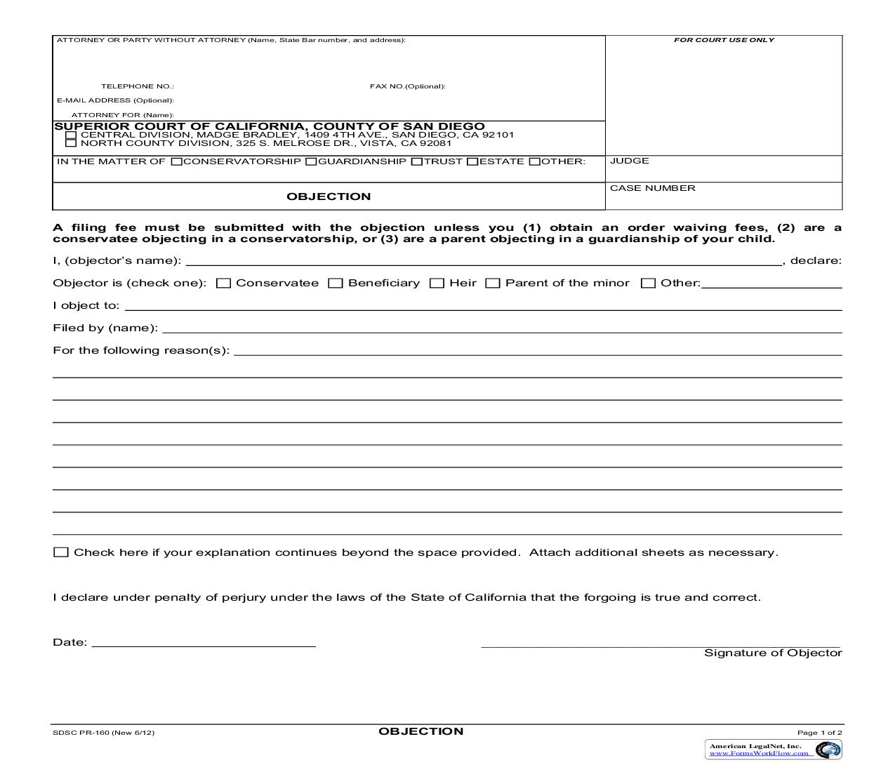 Objection {PR-160} | Pdf Fpdf Docx | California