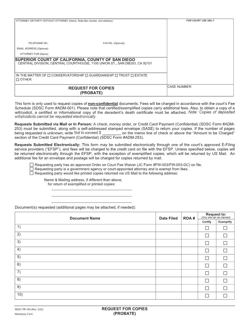 Request For Copies (Probate) {PR-189} | Pdf Fpdf Docx | California