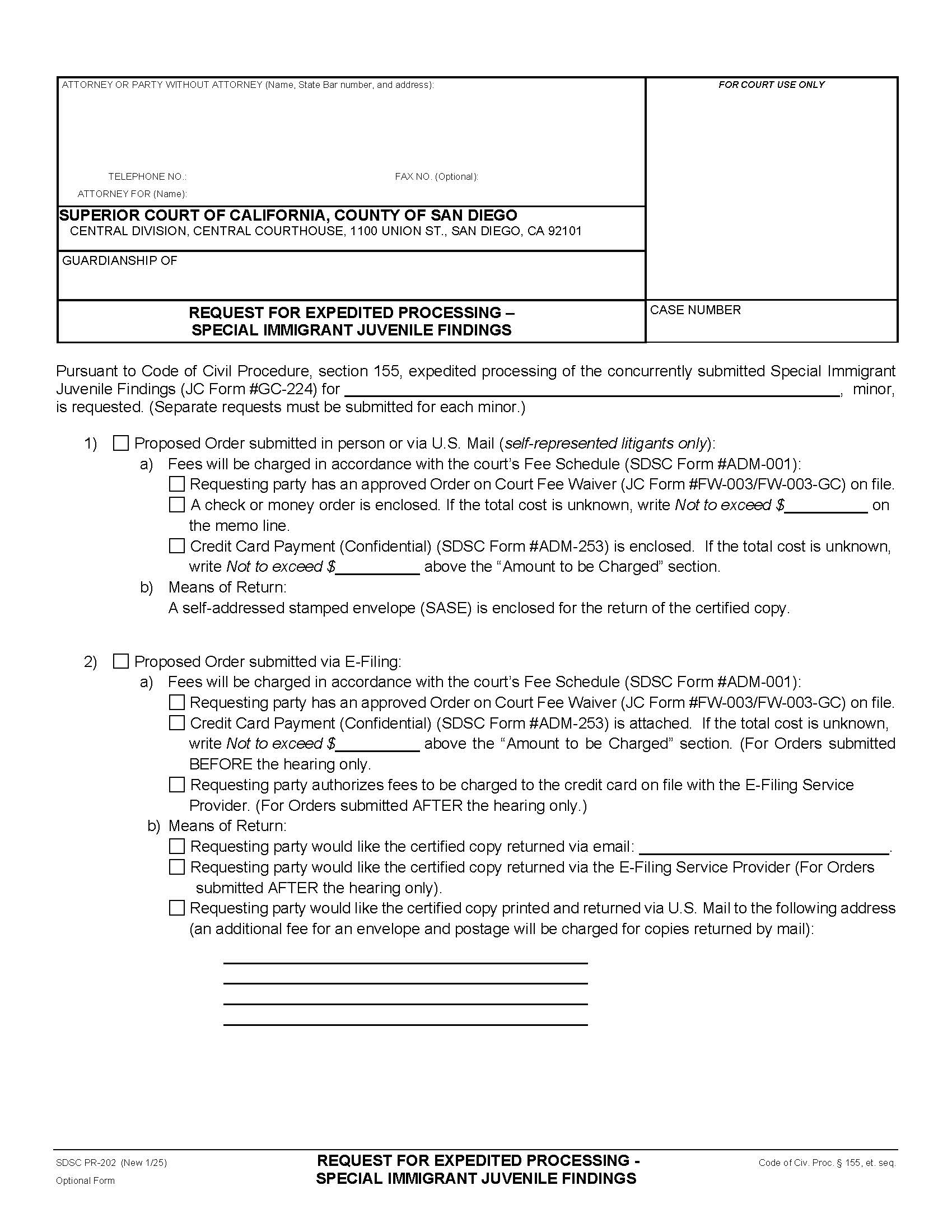 Request For Expedited Processing-Special Immigrant Juvenile Findings {PR-202} | Pdf Fpdf Docx | California