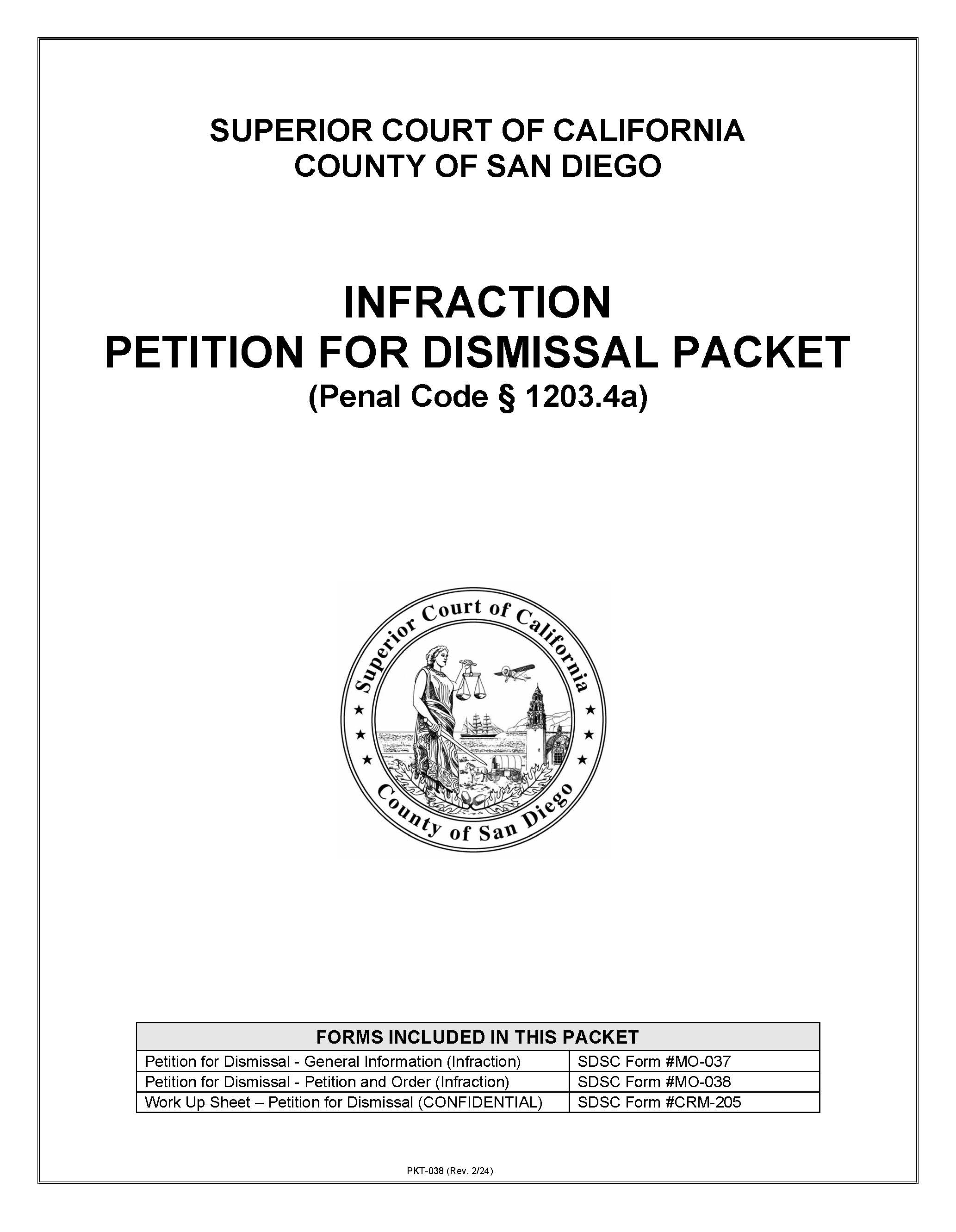 Infraction-Petiton For Dismissal Packet (Penal Code Section 1203.4A) {PKT-038} | Pdf Fpdf Doc Docx | California