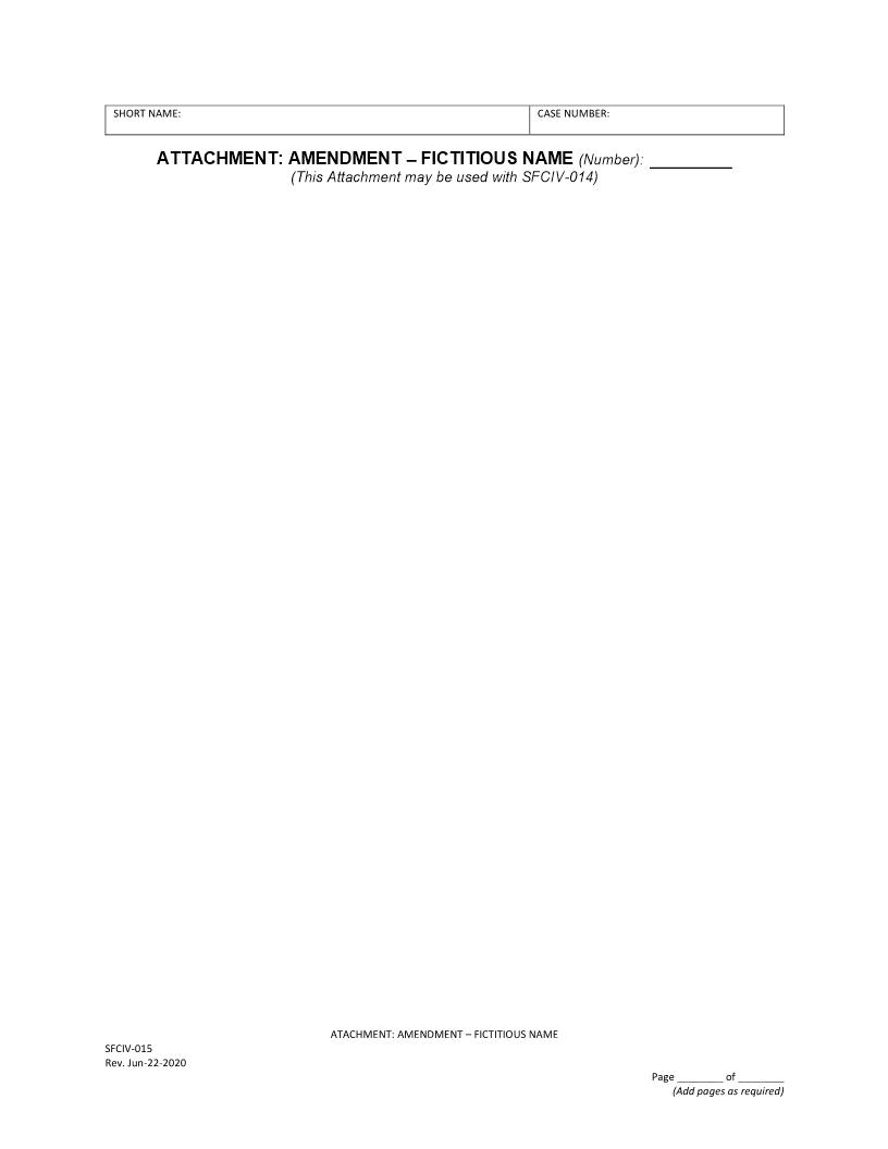 Attachment To Amendment-Fictitious Name {SFCIV-015} | Pdf Fpdf Docx | California