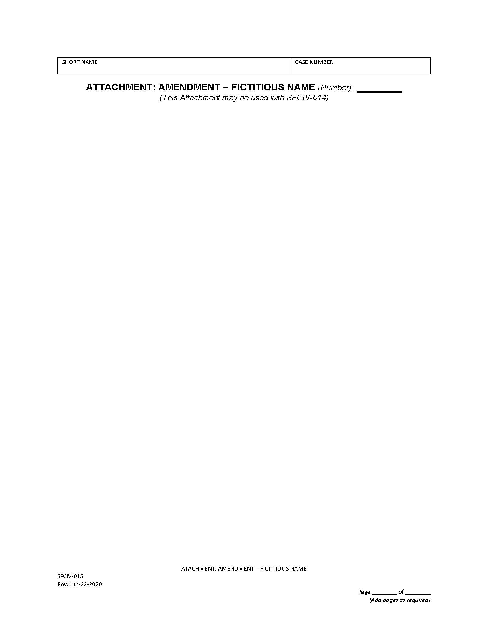 Attachment To Amendment-Fictitious Name {SFCIV-015} | Pdf Fpdf Docx | California