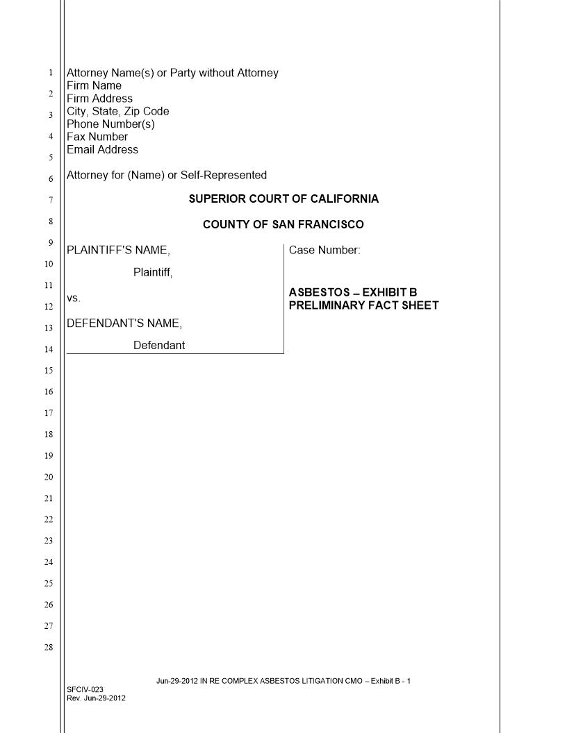 Exhibit B Preliminary Fact Sheet {SFCIV-023} | Pdf Fpdf Docx | California