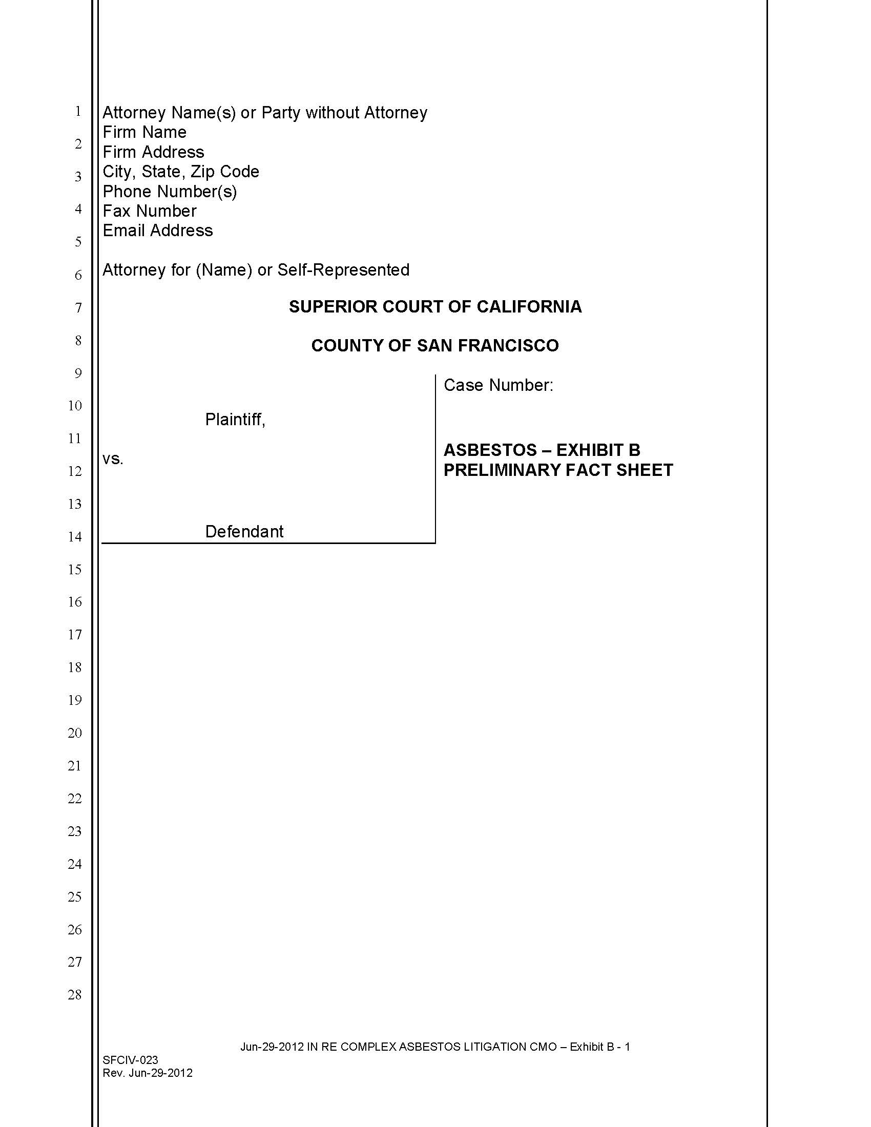 Exhibit B Preliminary Fact Sheet {SFCIV-023} | Pdf Fpdf Docx | California