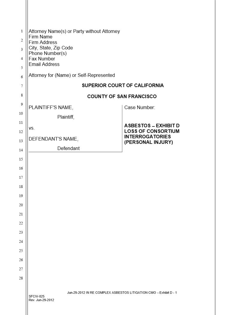 Exhibit D Loss Of Consortium Interrogatories (Personal Inury) {SFCIV-025} | Pdf Fpdf Docx | California