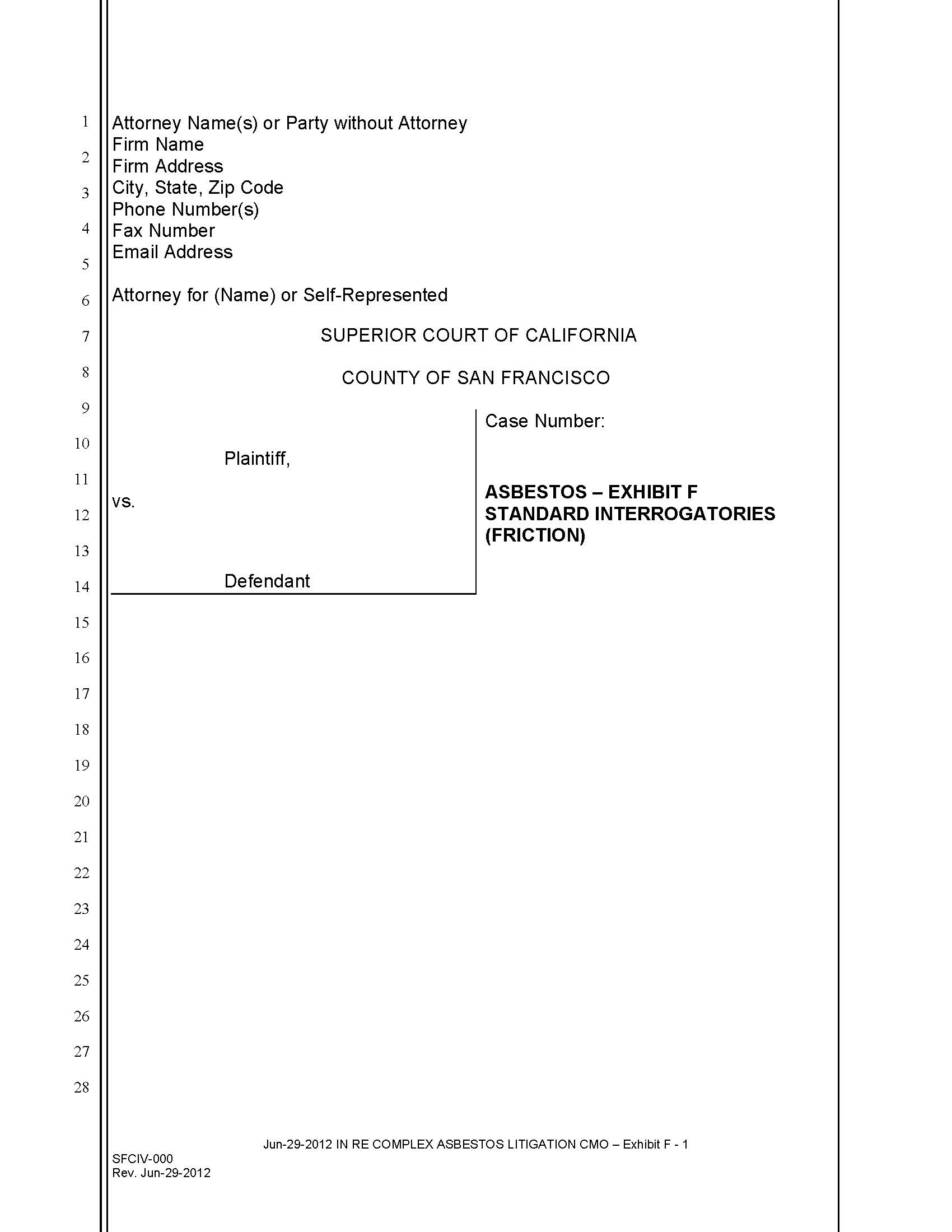 Exhibit F Standard Interrogatories (Friction) {SFCIV-027} | Pdf Fpdf Docx | California