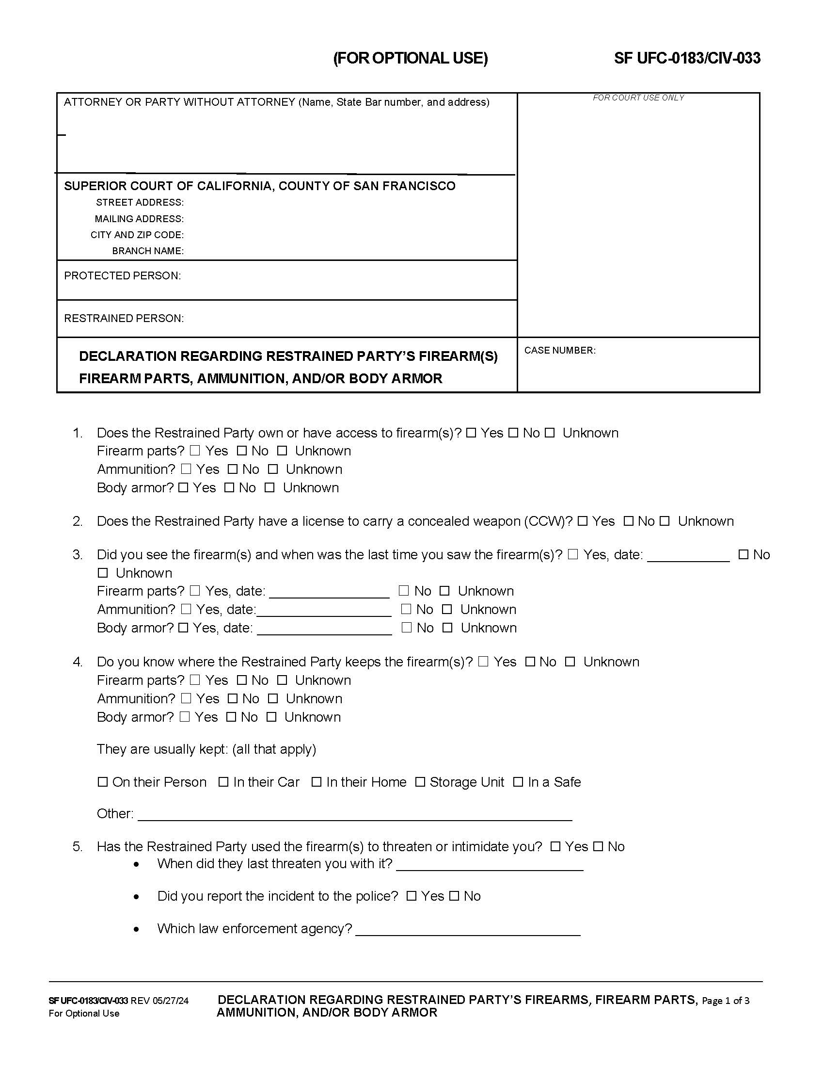 FRGP Declaration Form {SFCIV-033 SFUFC-0183} | Pdf Fpdf Docx | California
