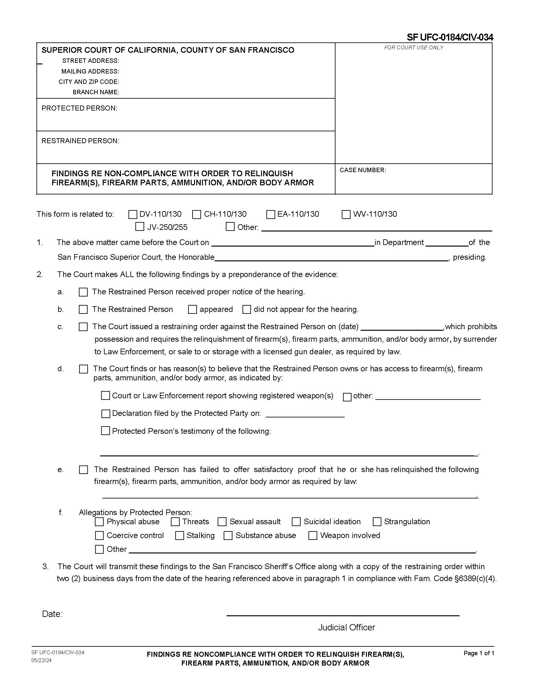 Findings Re Non-Compliance Relinquishment {SFCIV-034 SFUFC-0184} | Pdf Fpdf Docx | California