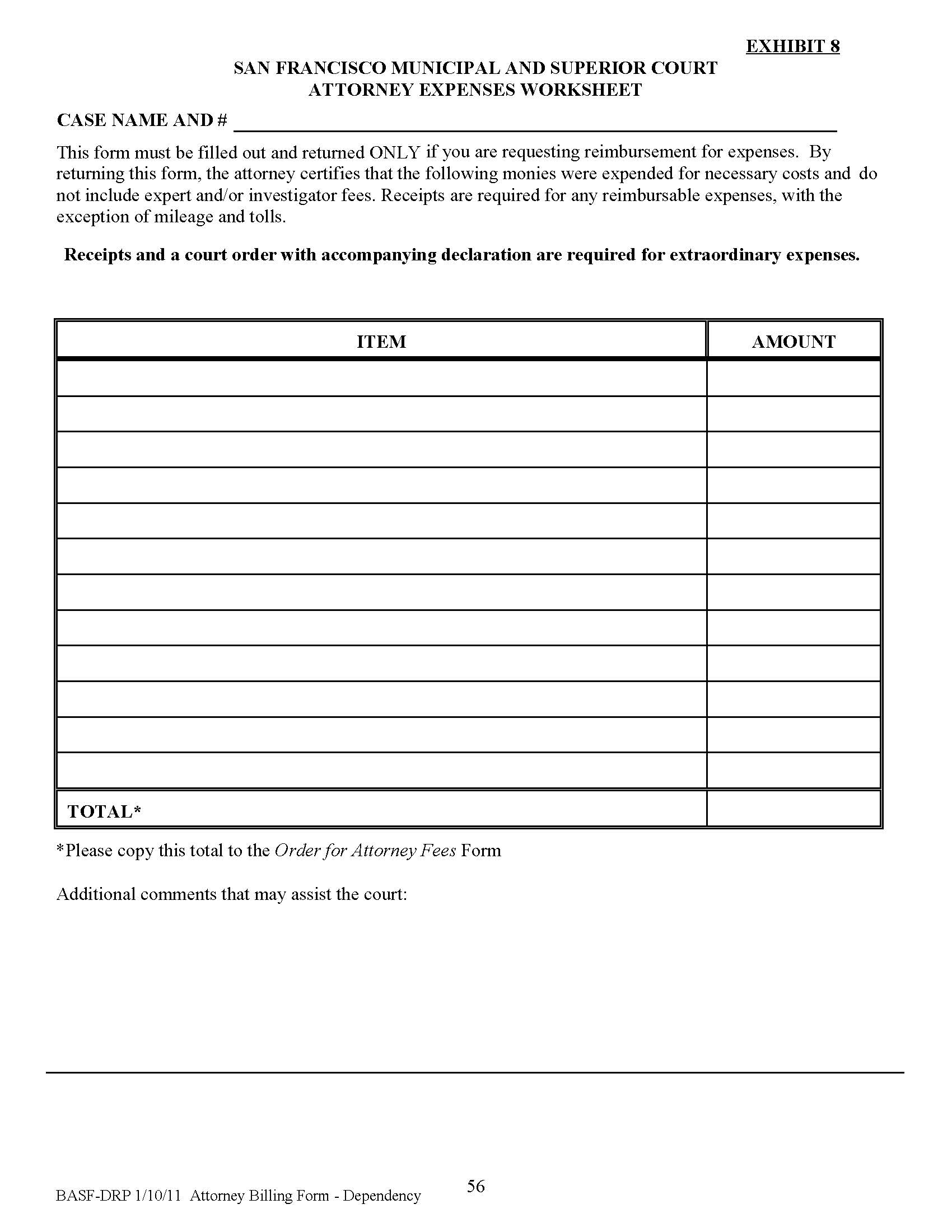 Attorney Expense Worksheet | Pdf Fpdf Doc Docx | California