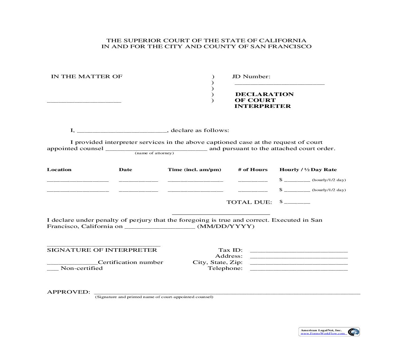 Declaration Of Court Interpreter | Pdf Fpdf Doc Docx | California