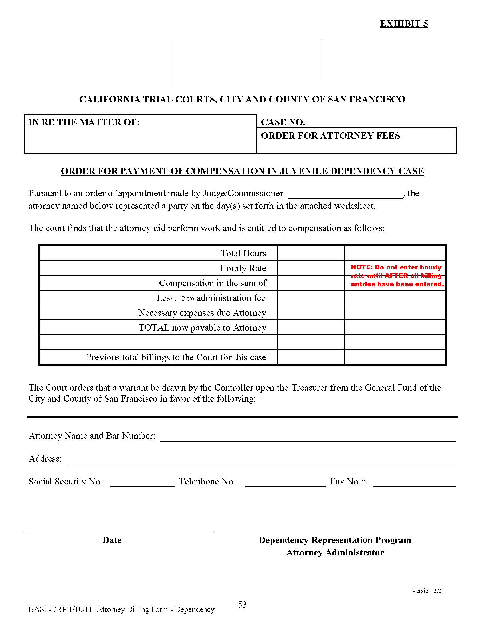 Order For Payment Of Compensation In Juvenile Dependency Case | Pdf Fpdf Doc Docx | California