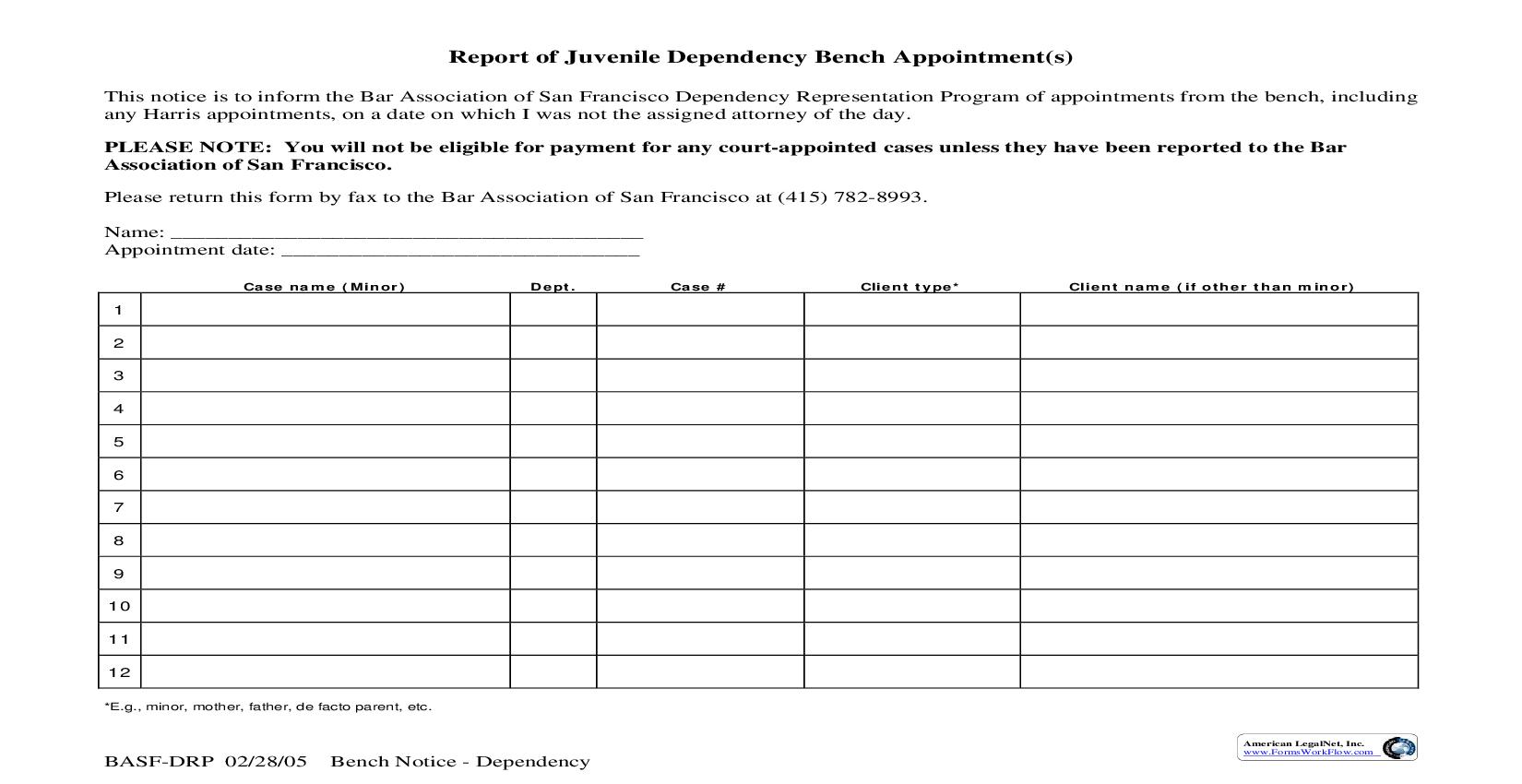 Report Of Juvenile Dependency Bench Appointment(s) | Pdf Fpdf Doc Docx | California