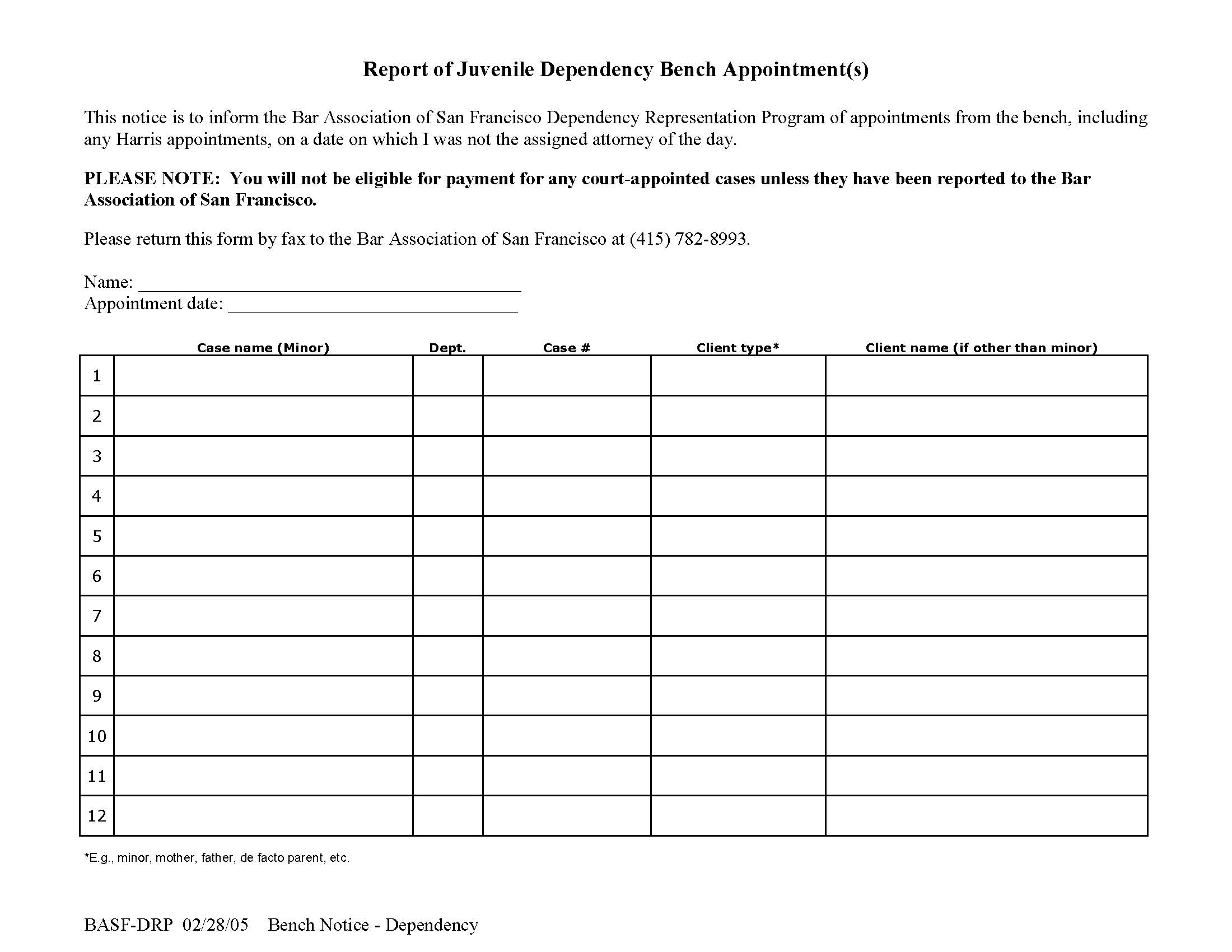 Report Of Juvenile Dependency Bench Appointment(s) | Pdf Fpdf Doc Docx | California