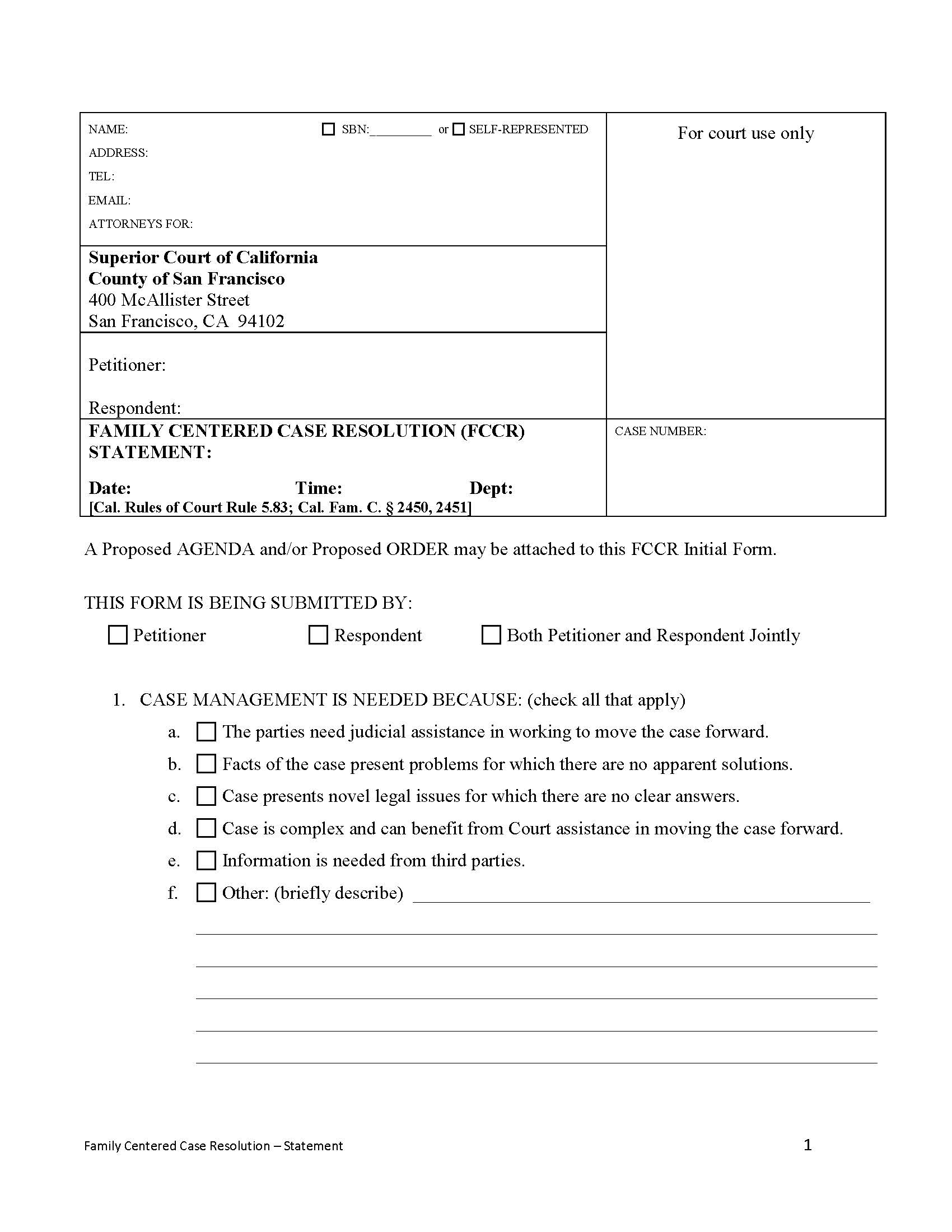 Family Centered Case Resolution (FCCR) Statement {SFUFC 11.10-B} | Pdf Fpdf Doc Docx | California