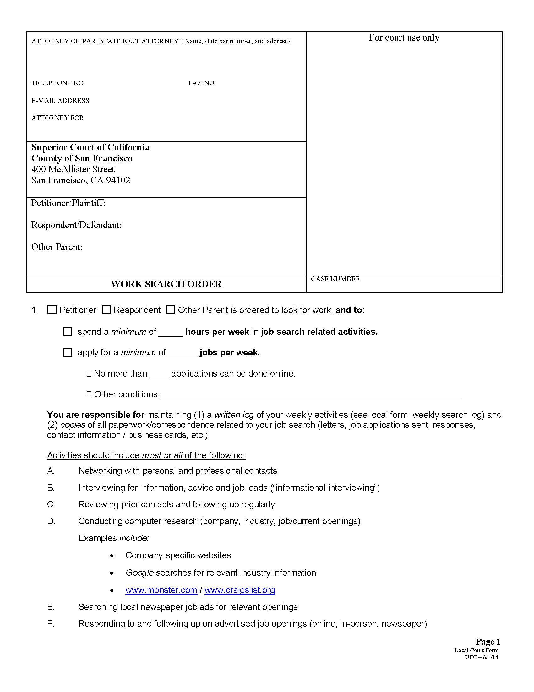 Work Search Order {SFUFC 11.7-C} | Pdf Fpdf Doc Docx | California