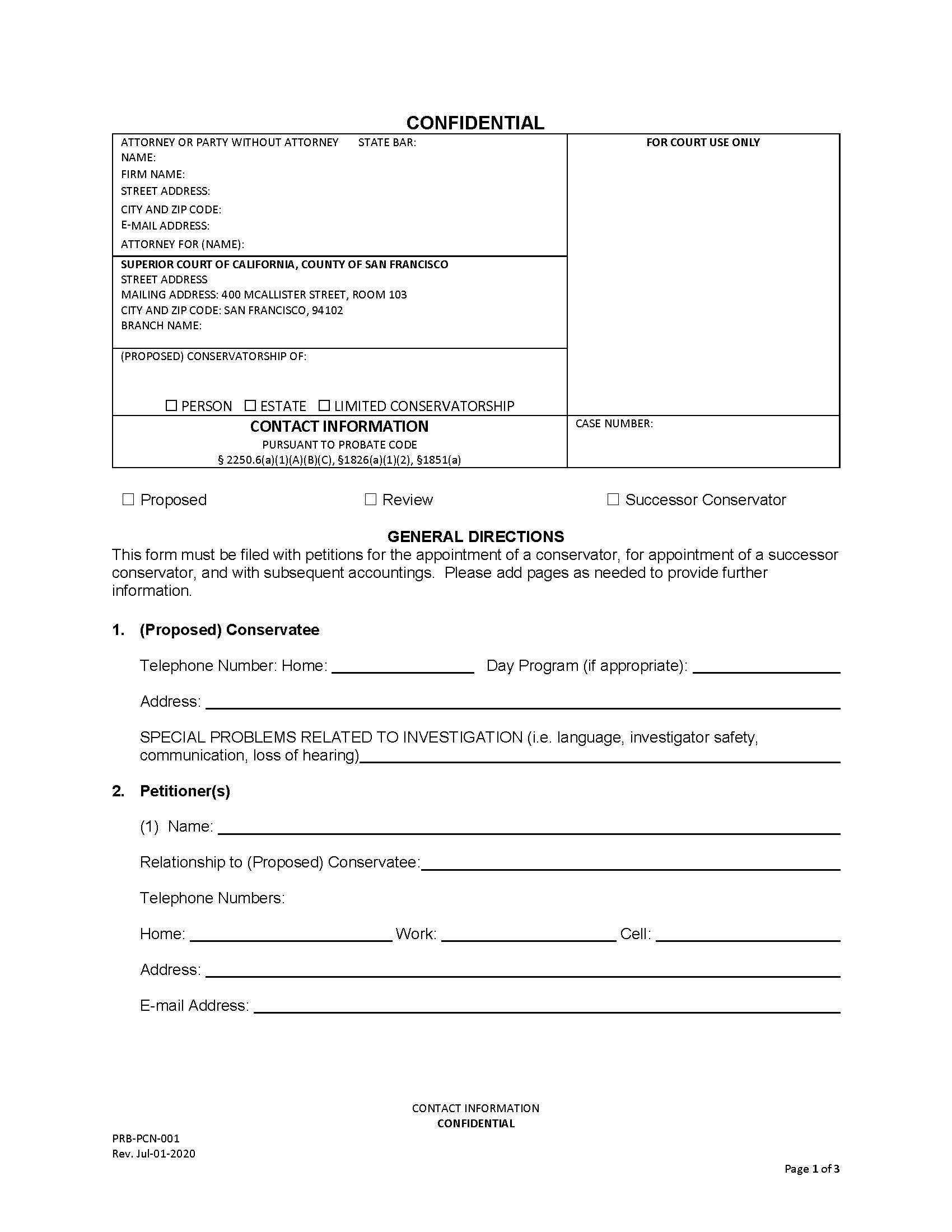 Contact Information {PRB-PCN-001} | Pdf Fpdf Doc Docx | California